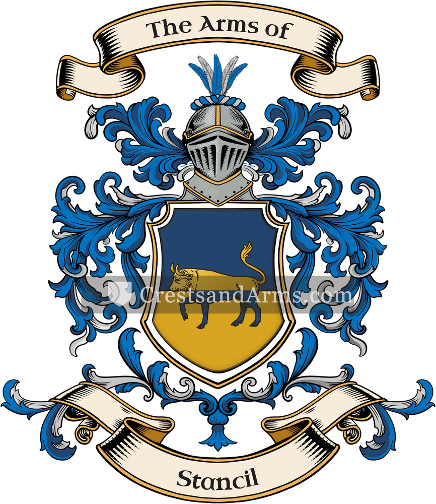 The Stancil coat of arms, drawn from the recorded blazon