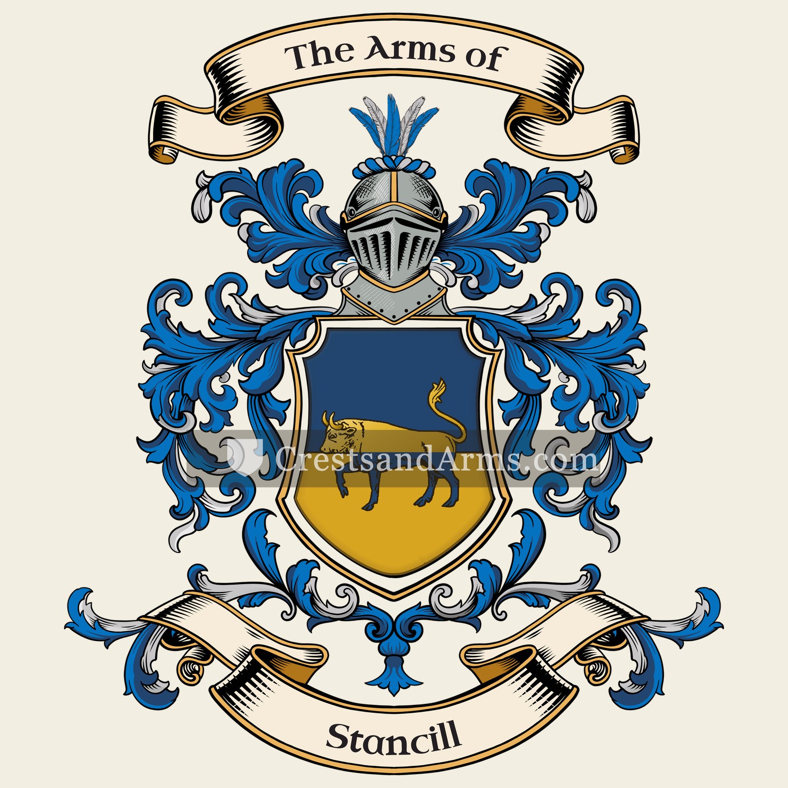 The Stancill coat of arms, drawn from the recorded blazon