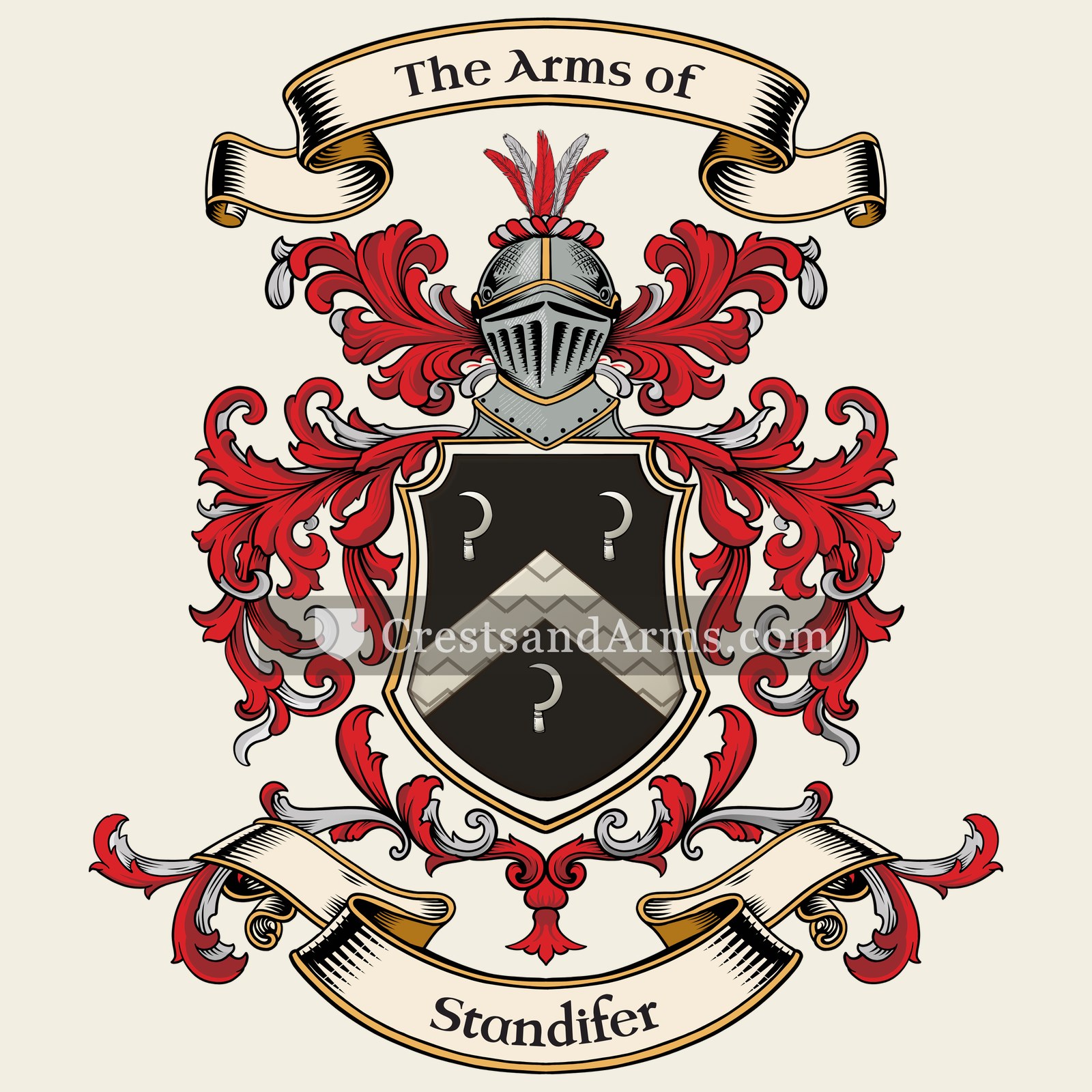 The Standifer coat of arms, drawn from the recorded blazon