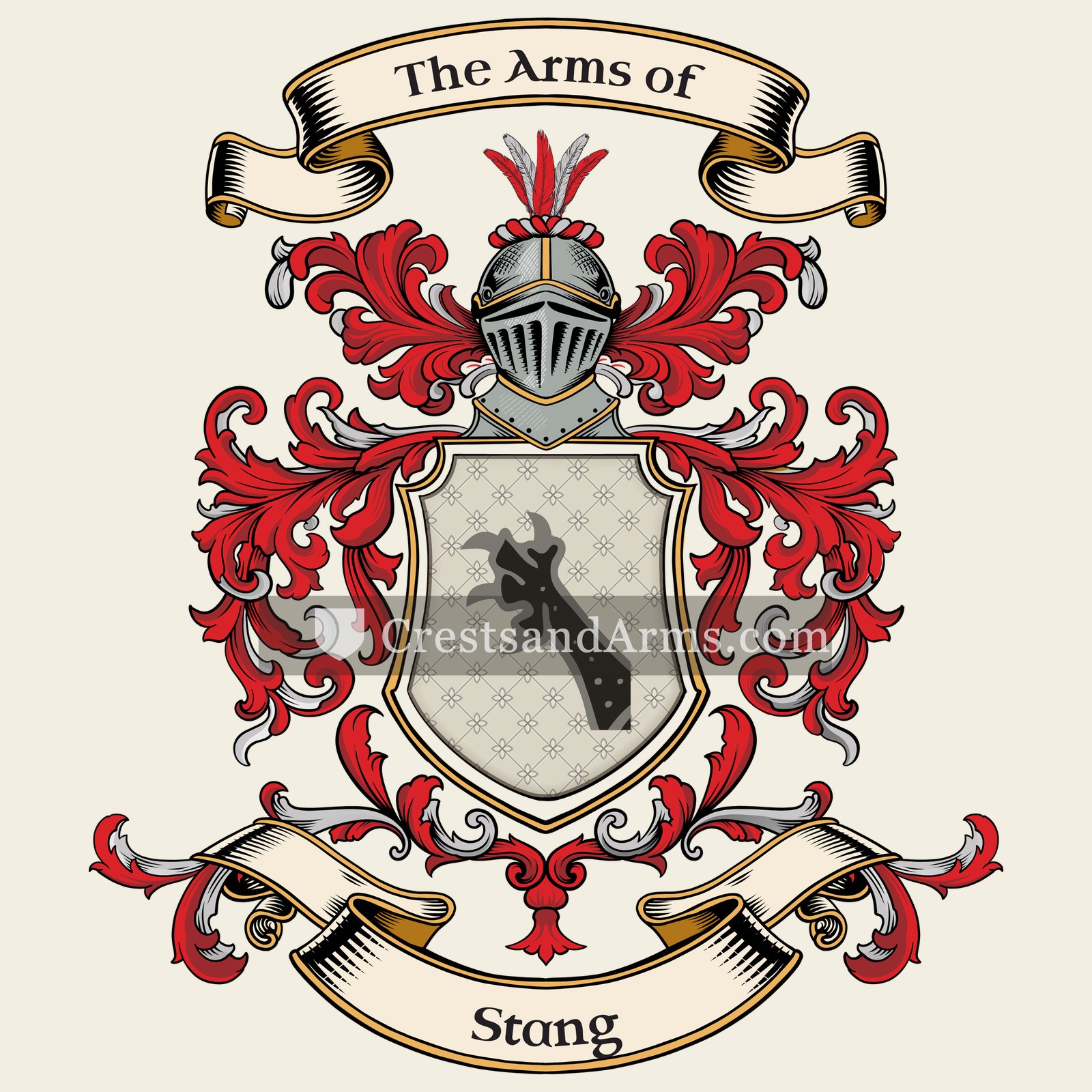 The Stang coat of arms, drawn from the recorded blazon