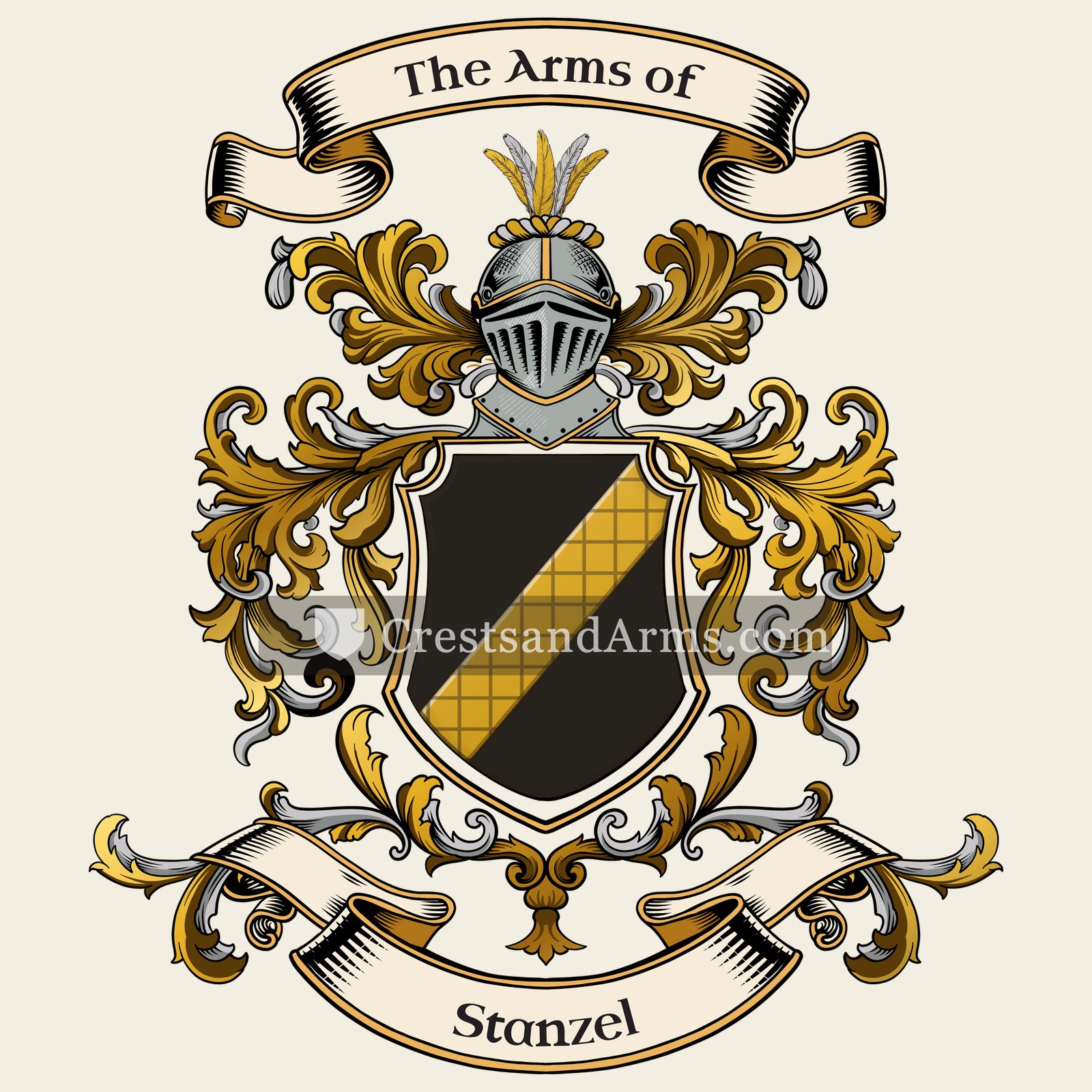 The Stanzel coat of arms, drawn from the recorded blazon