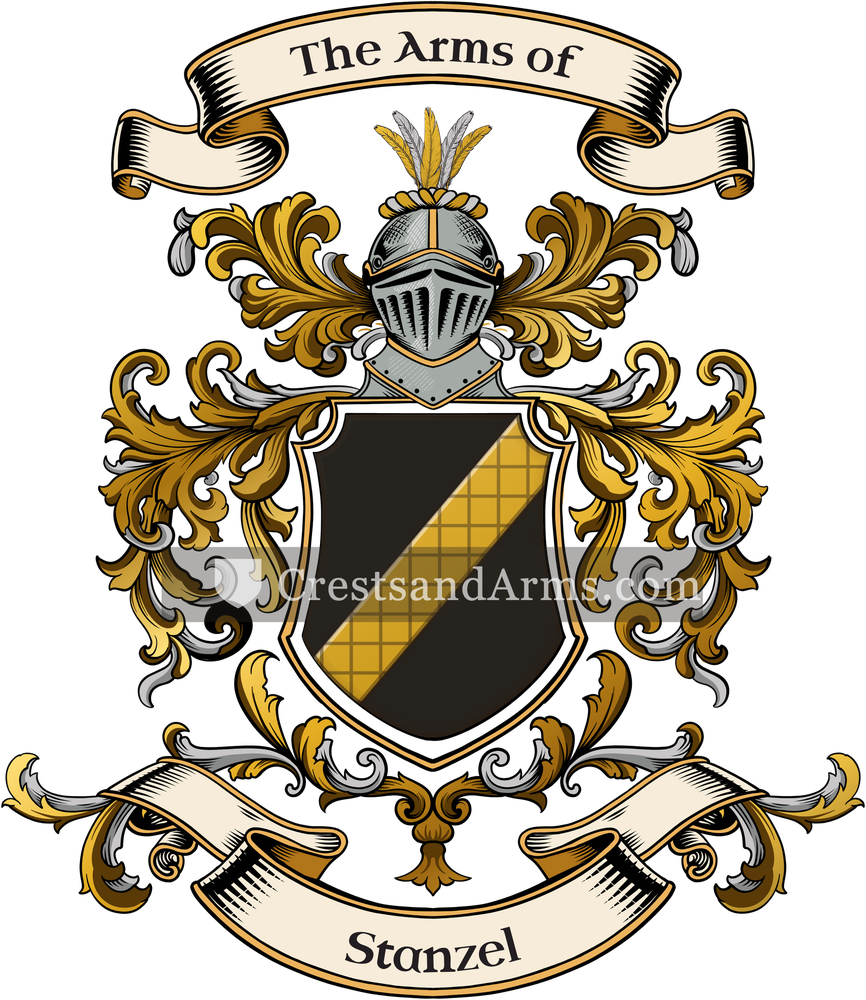 The Stanzel coat of arms, drawn from the recorded blazon