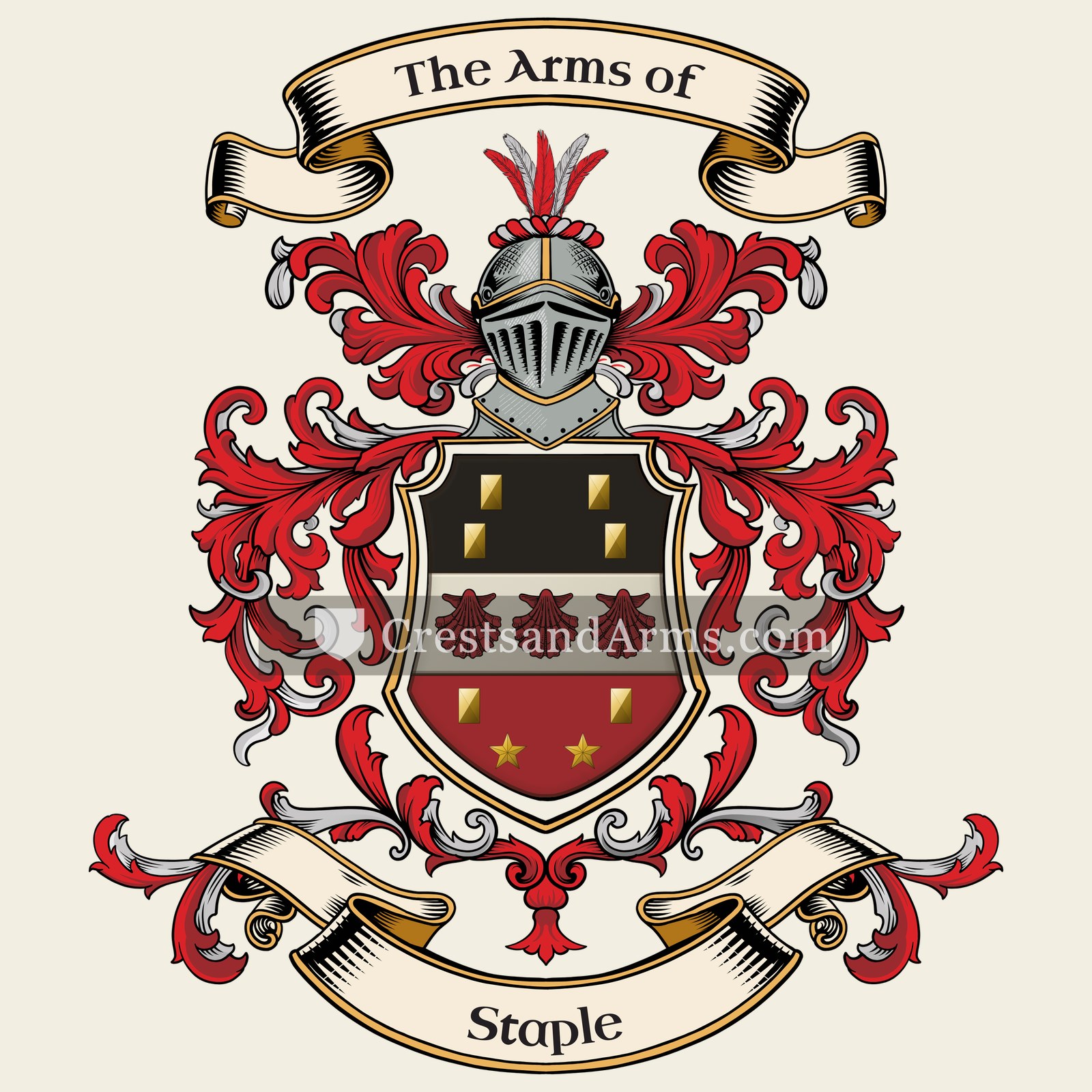 The Staple coat of arms, drawn from the recorded blazon