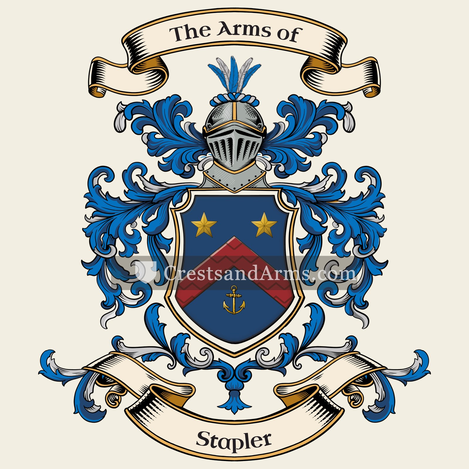 The Stapler coat of arms, drawn from the recorded blazon