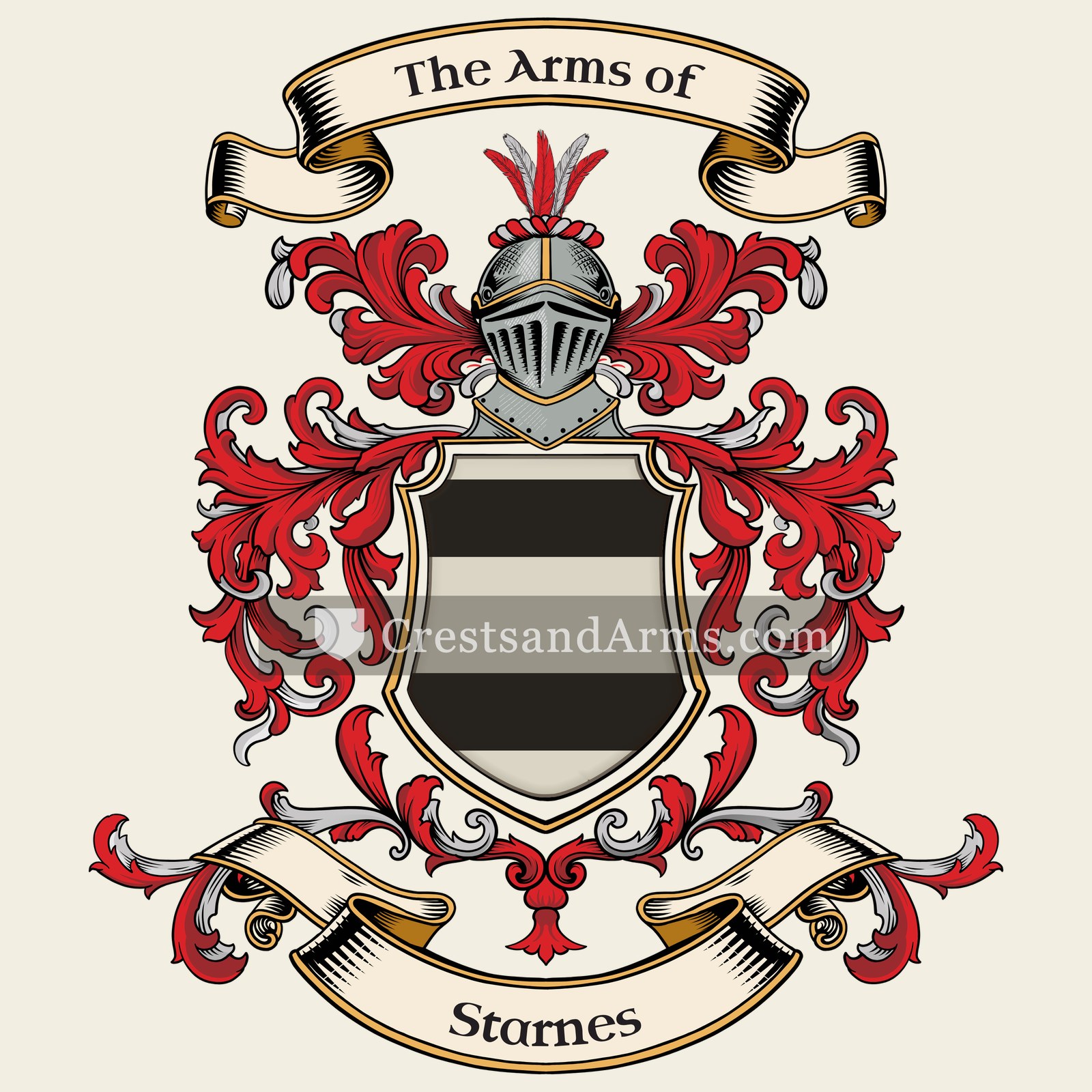 The Starnes coat of arms, drawn from the recorded blazon