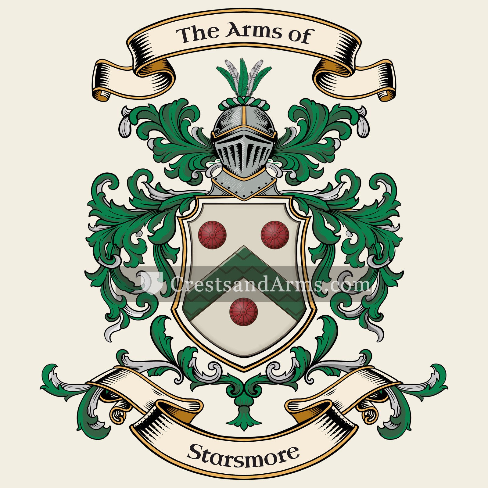 The Starsmore coat of arms, drawn from the recorded blazon