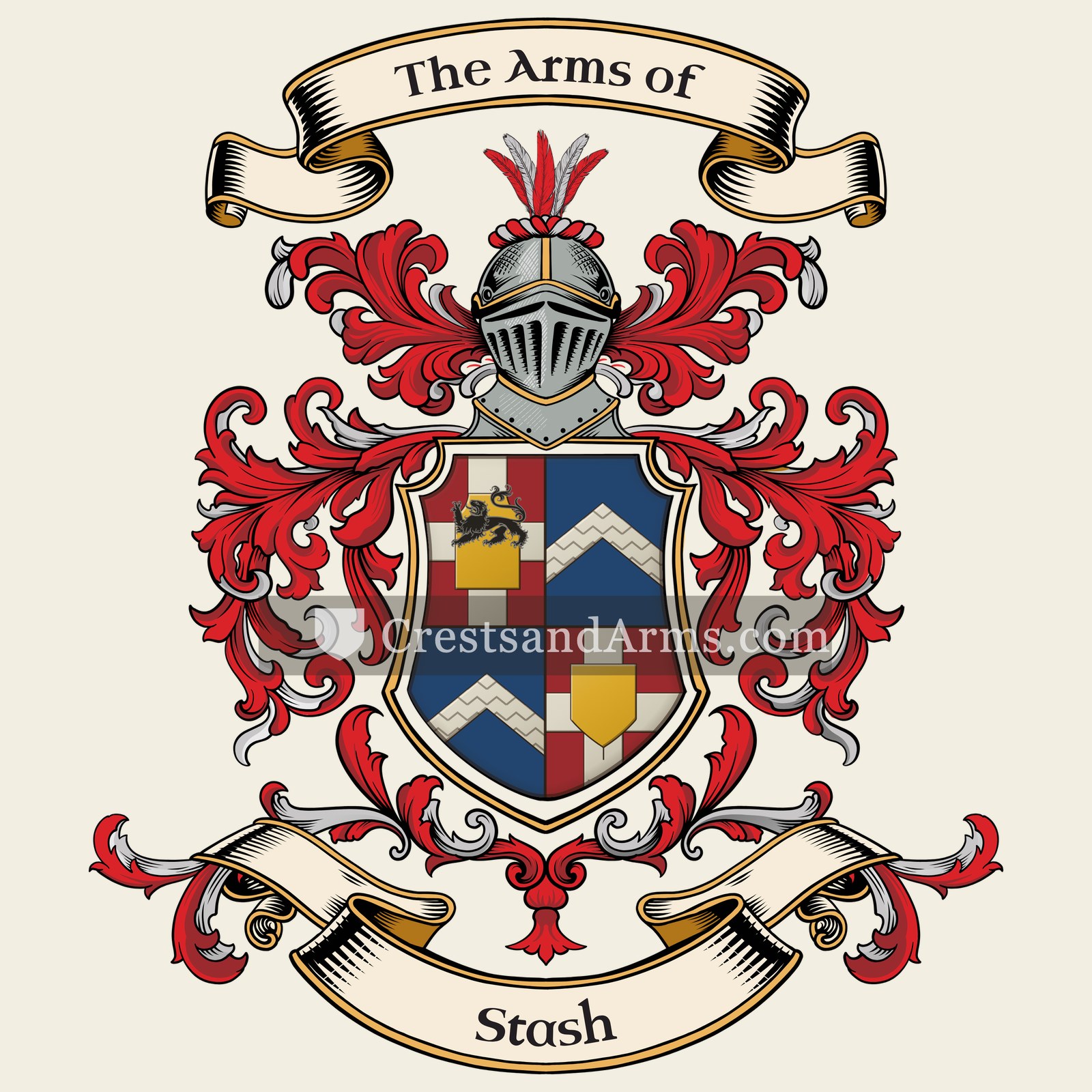 The Stash coat of arms, drawn from the recorded blazon