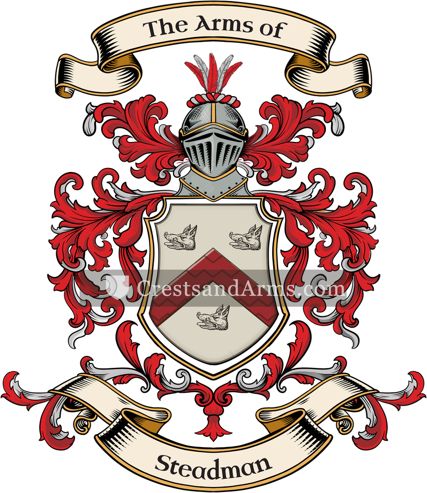 The Steadman coat of arms, drawn from the recorded blazon