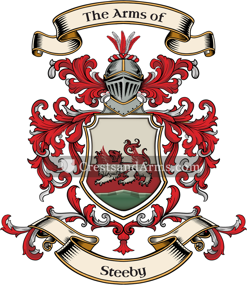 The Steeby coat of arms, drawn from the recorded blazon