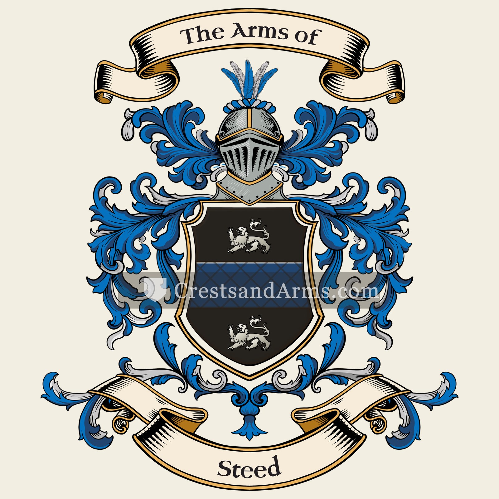The Steed coat of arms, drawn from the recorded blazon