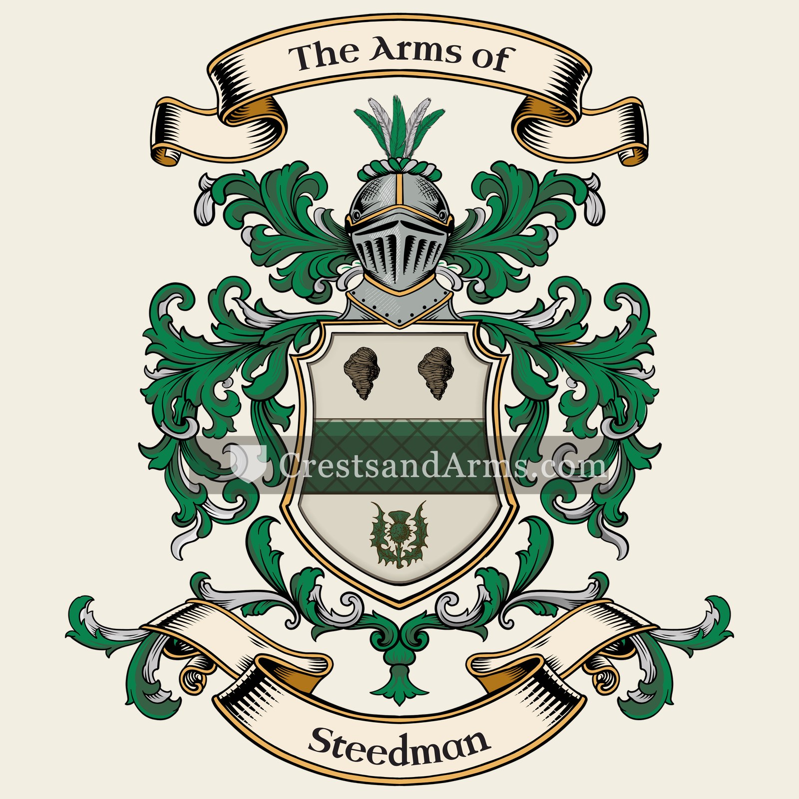 The Steedman coat of arms, drawn from the recorded blazon
