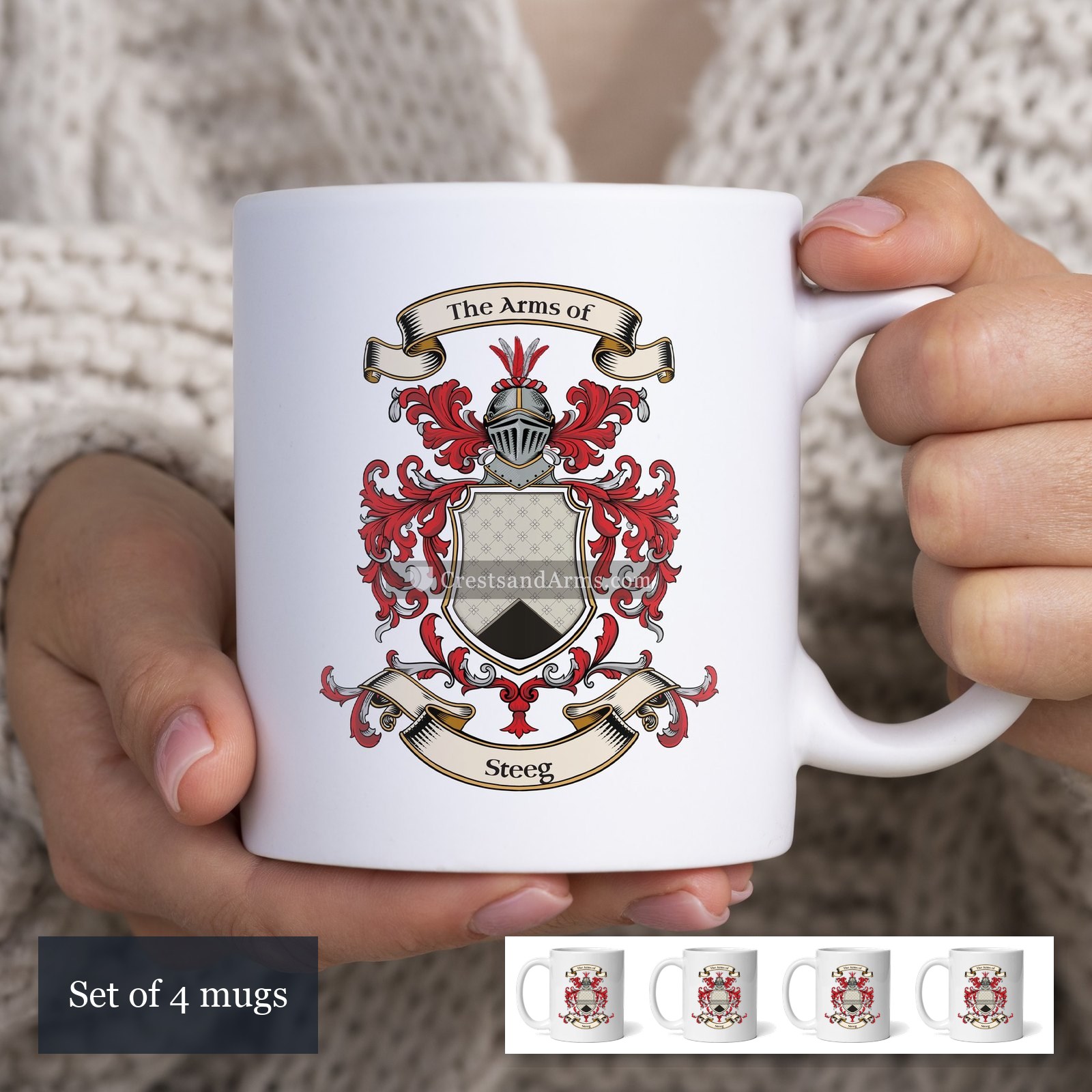 The Steeg arms on the set of 4 mugs