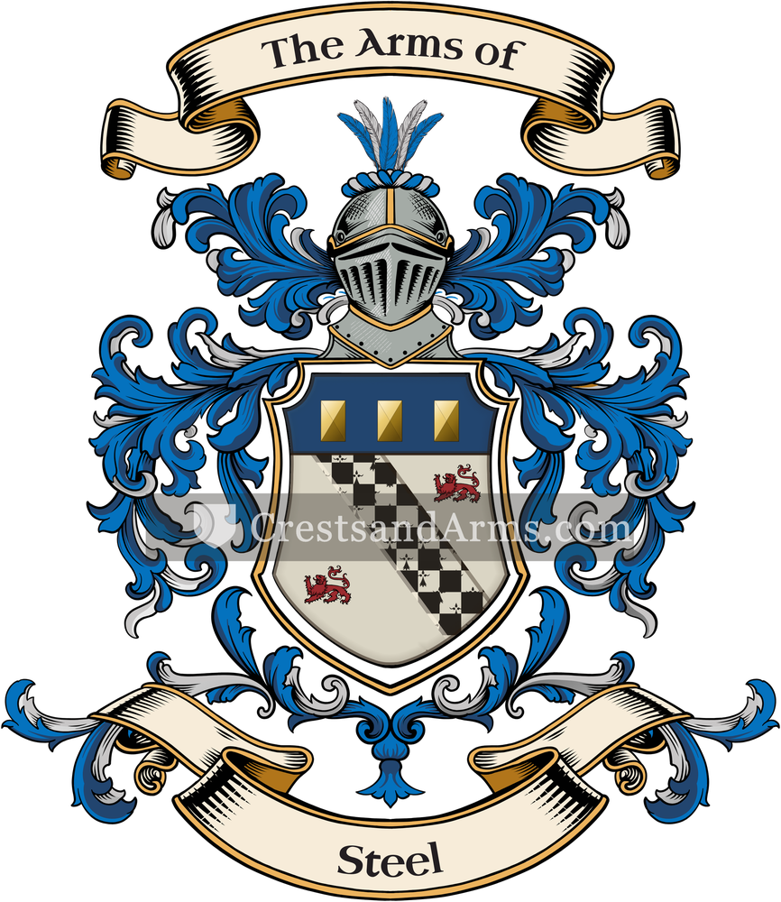 The Steel coat of arms, drawn from the recorded blazon