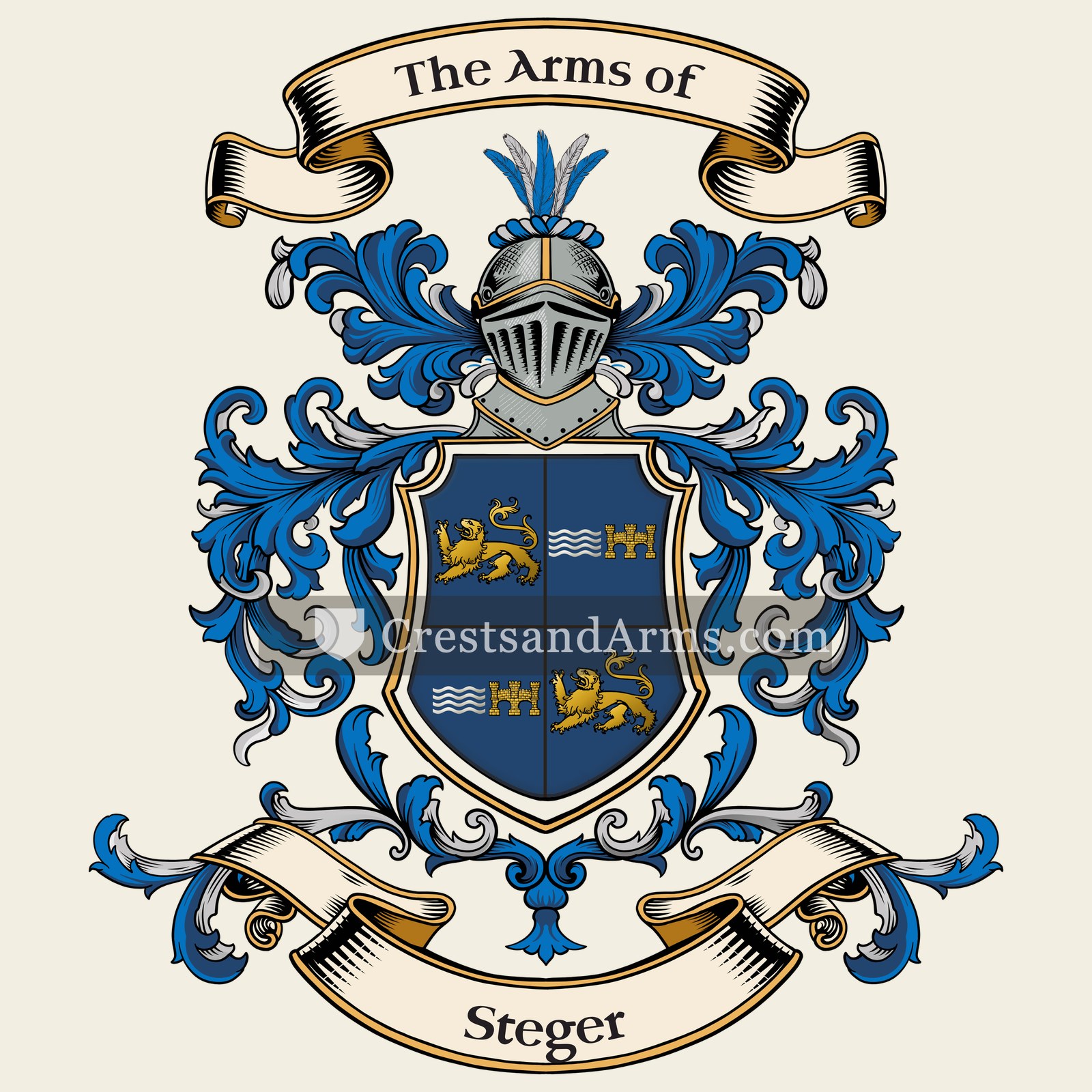 The Steger coat of arms, drawn from the recorded blazon