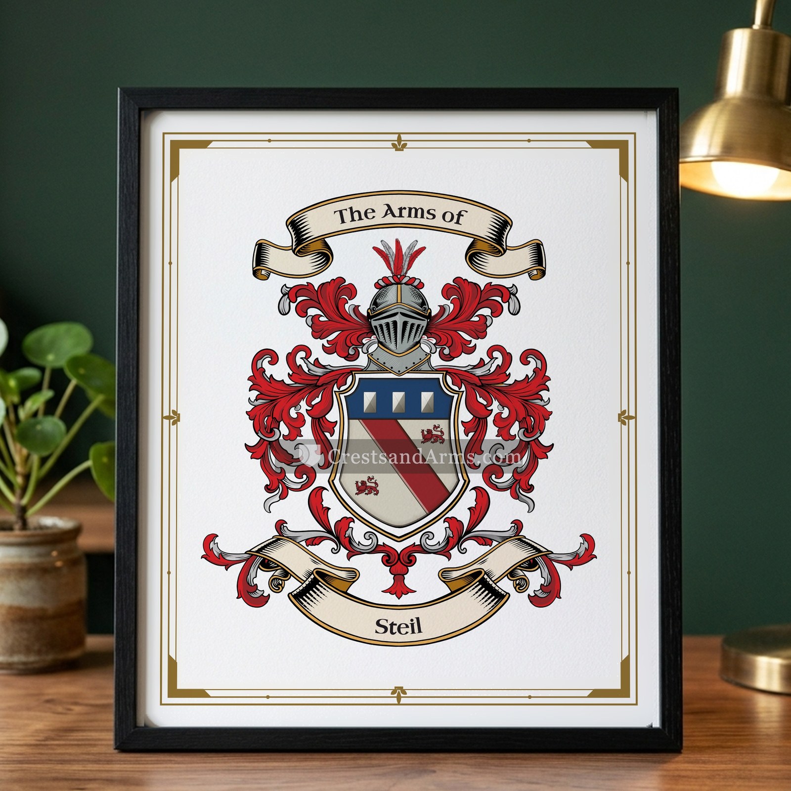 The Steil arms on the framed, black wood