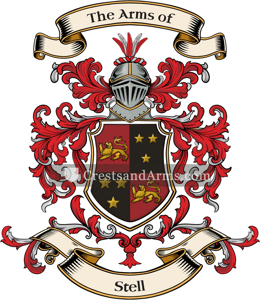 The Stell coat of arms, drawn from the recorded blazon
