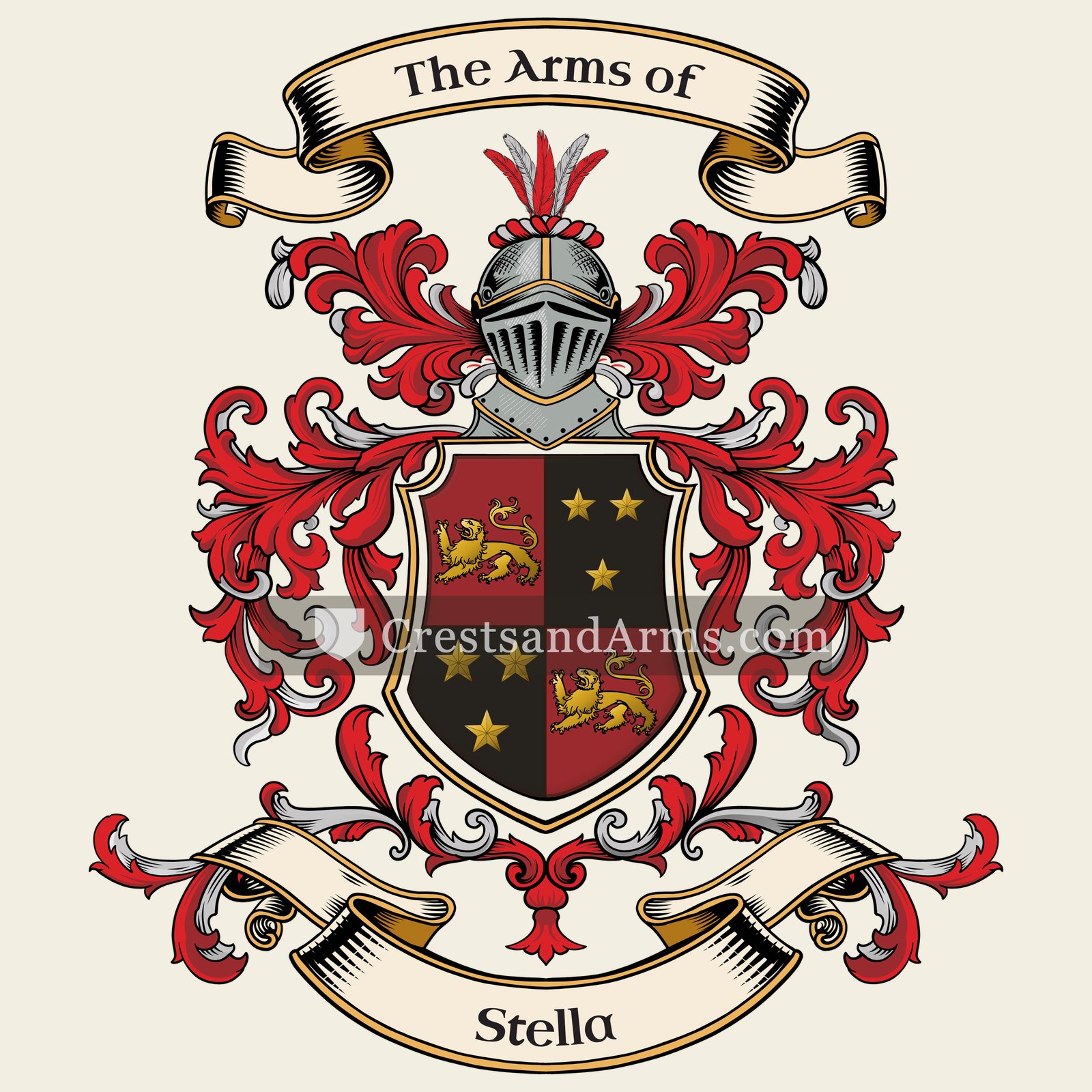 The Stella coat of arms, drawn from the recorded blazon