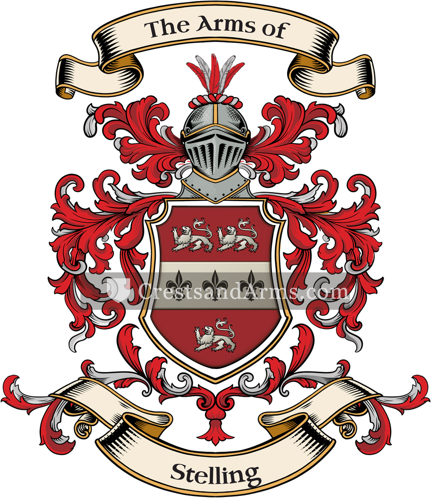 The Stelling coat of arms, drawn from the recorded blazon