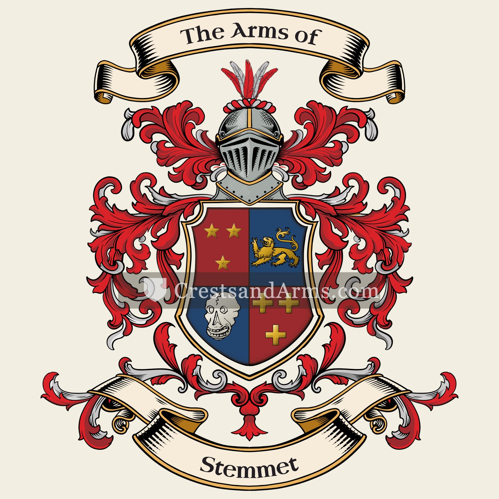 The Stemmet coat of arms, drawn from the recorded blazon