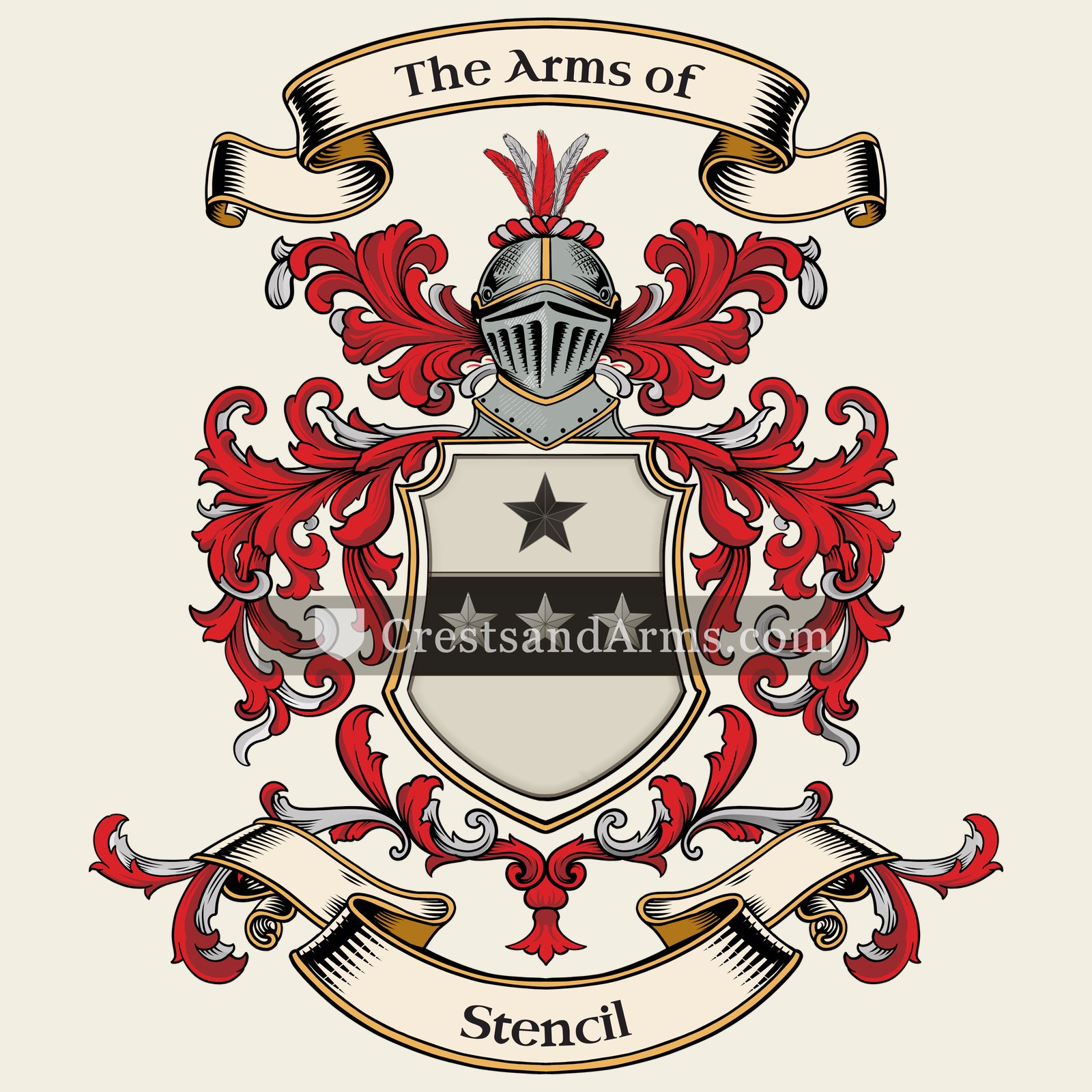 The Stencil coat of arms, drawn from the recorded blazon