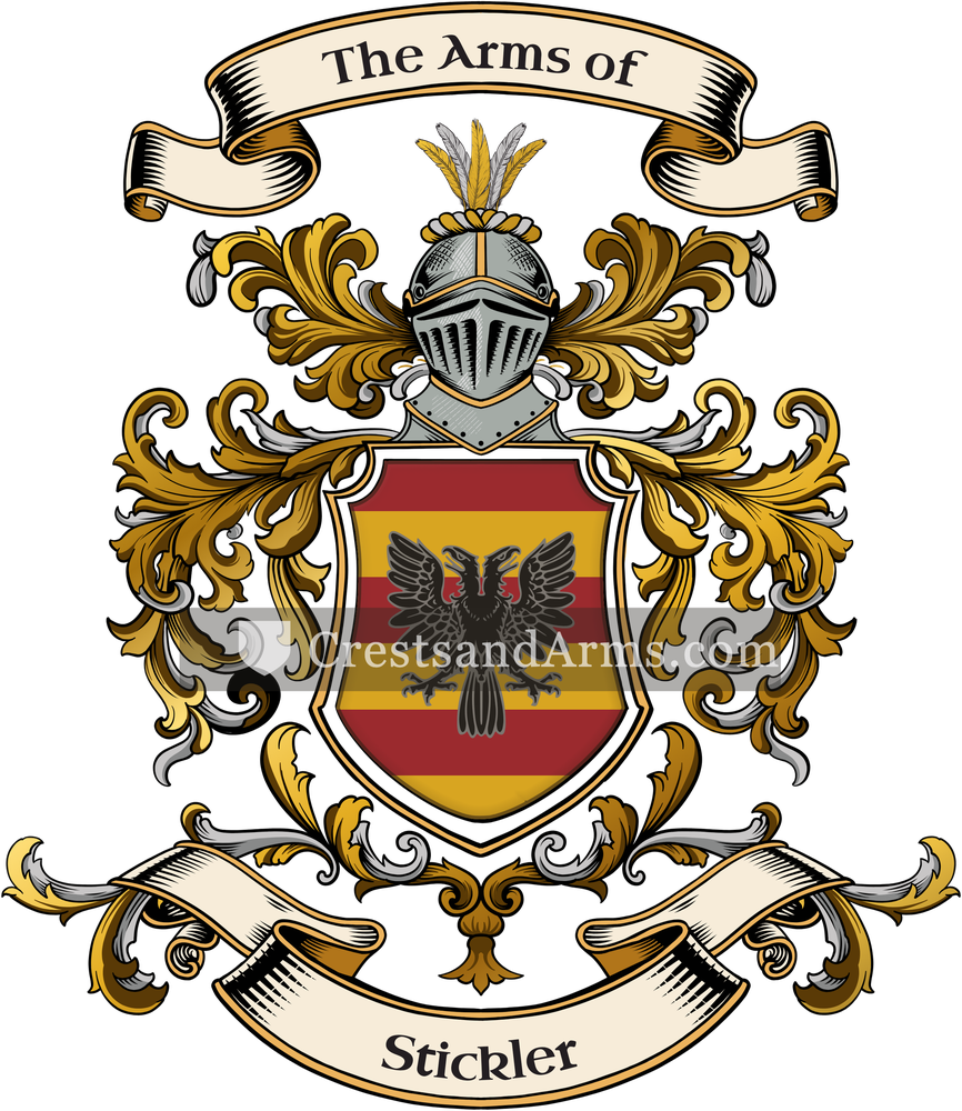 The Stickler coat of arms, drawn from the recorded blazon