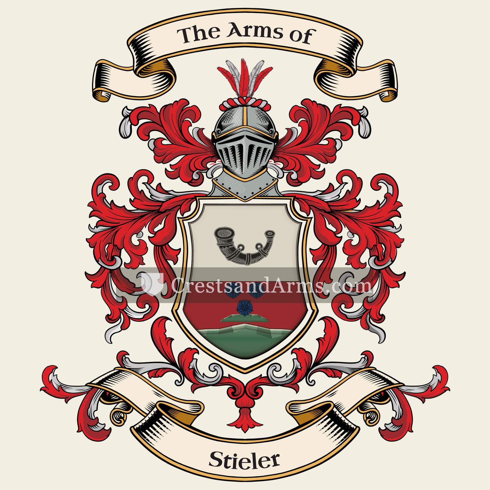 The Stieler coat of arms, drawn from the recorded blazon