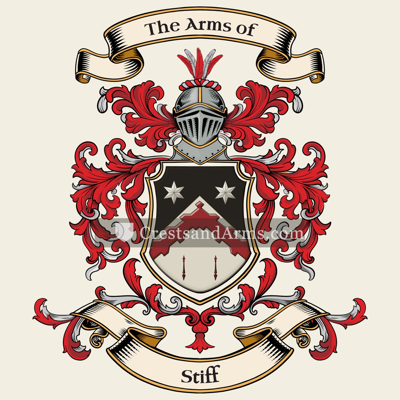 The Stiff coat of arms, drawn from the recorded blazon