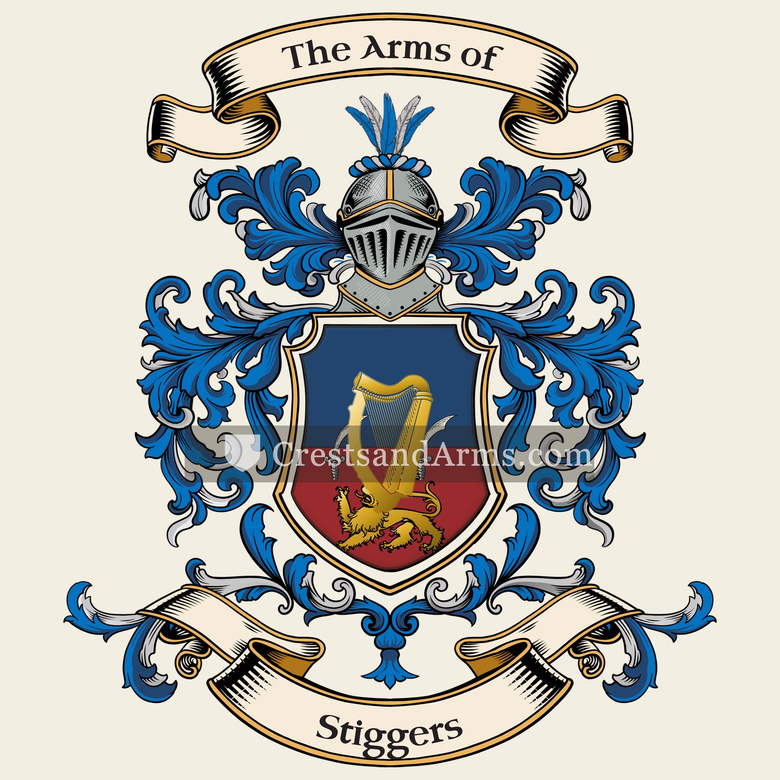 The Stiggers coat of arms, drawn from the recorded blazon