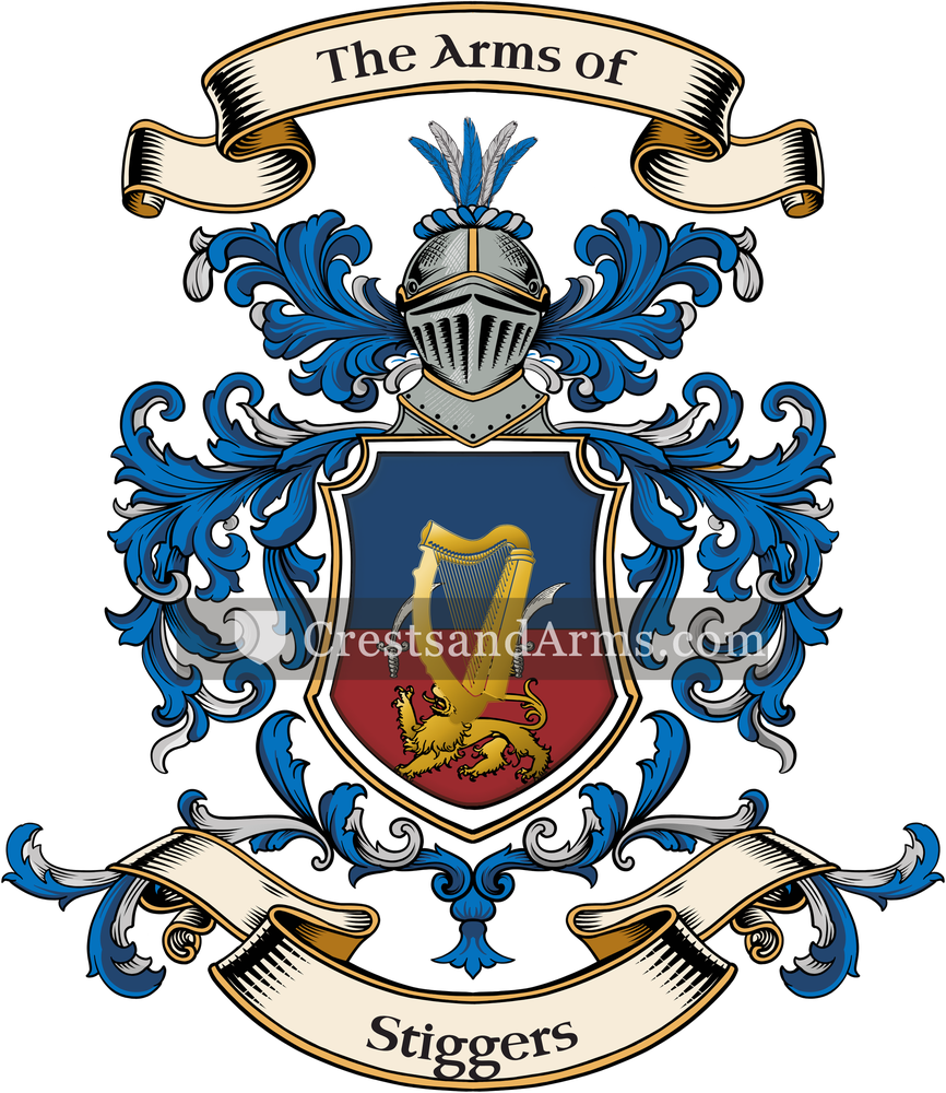 The Stiggers coat of arms, drawn from the recorded blazon