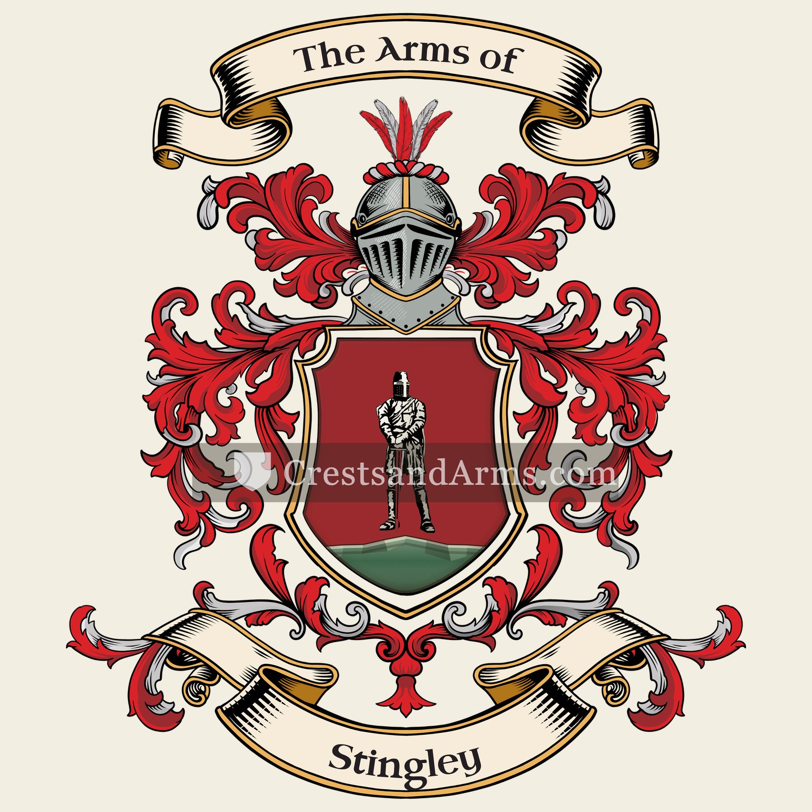 The Stingley coat of arms, drawn from the recorded blazon