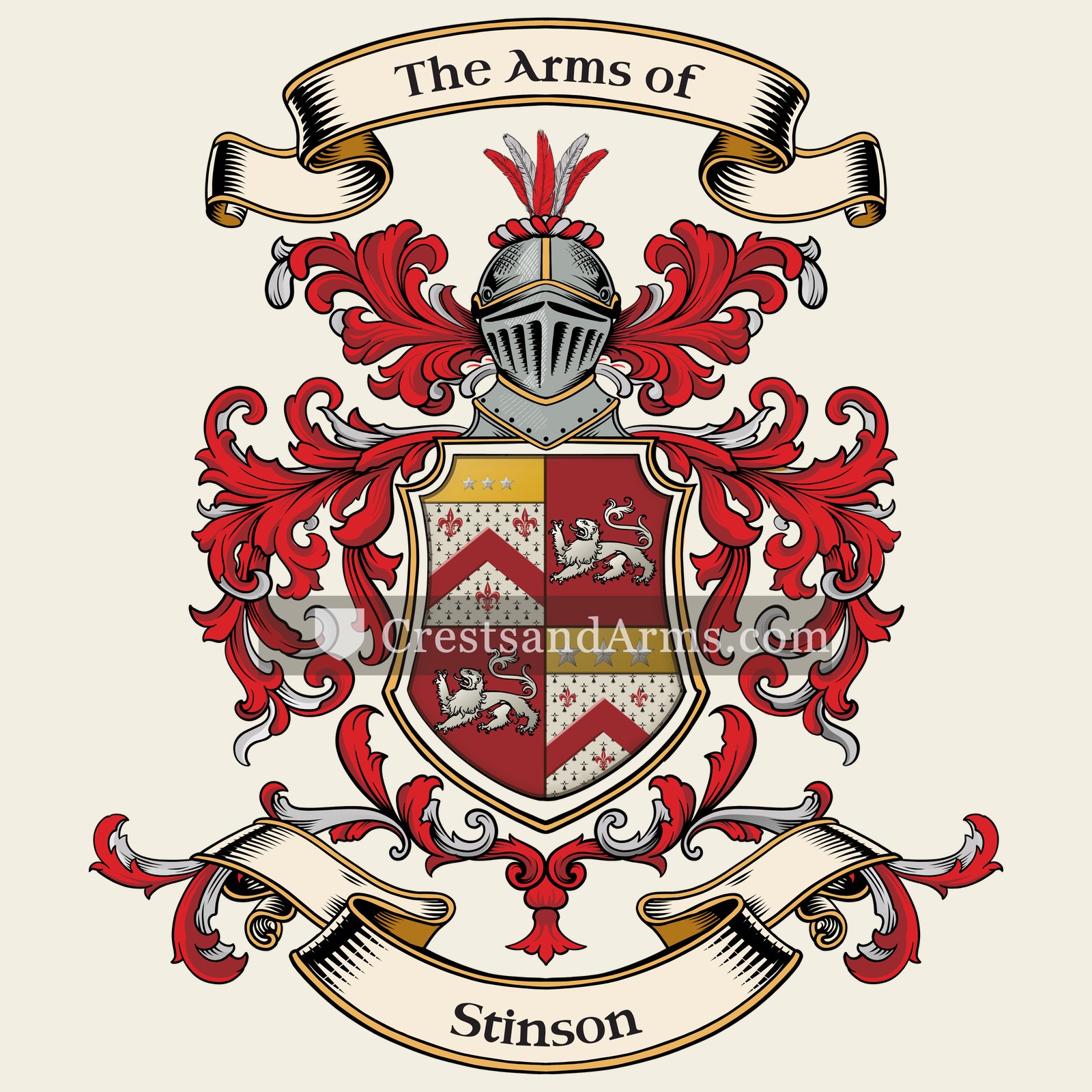 The Stinson coat of arms, drawn from the recorded blazon