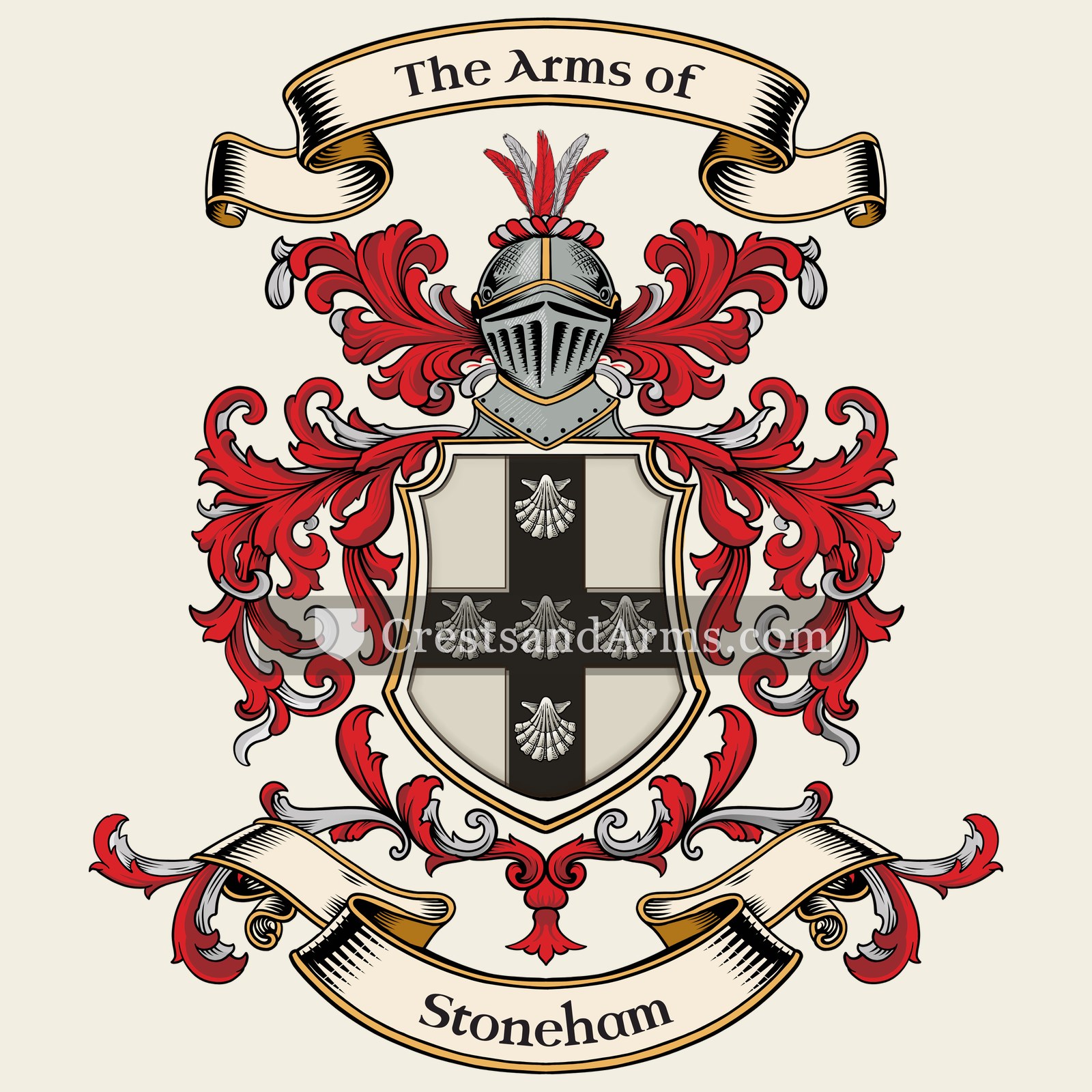 The Stoneham coat of arms, drawn from the recorded blazon