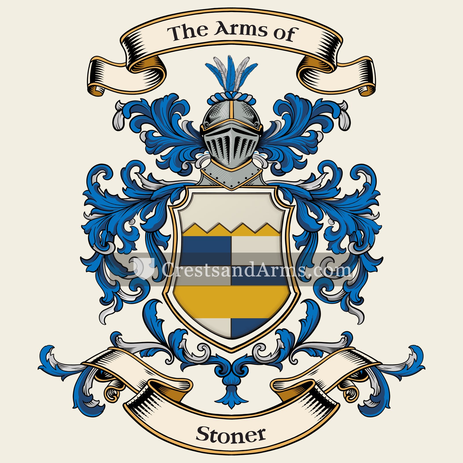 The Stoner coat of arms, drawn from the recorded blazon