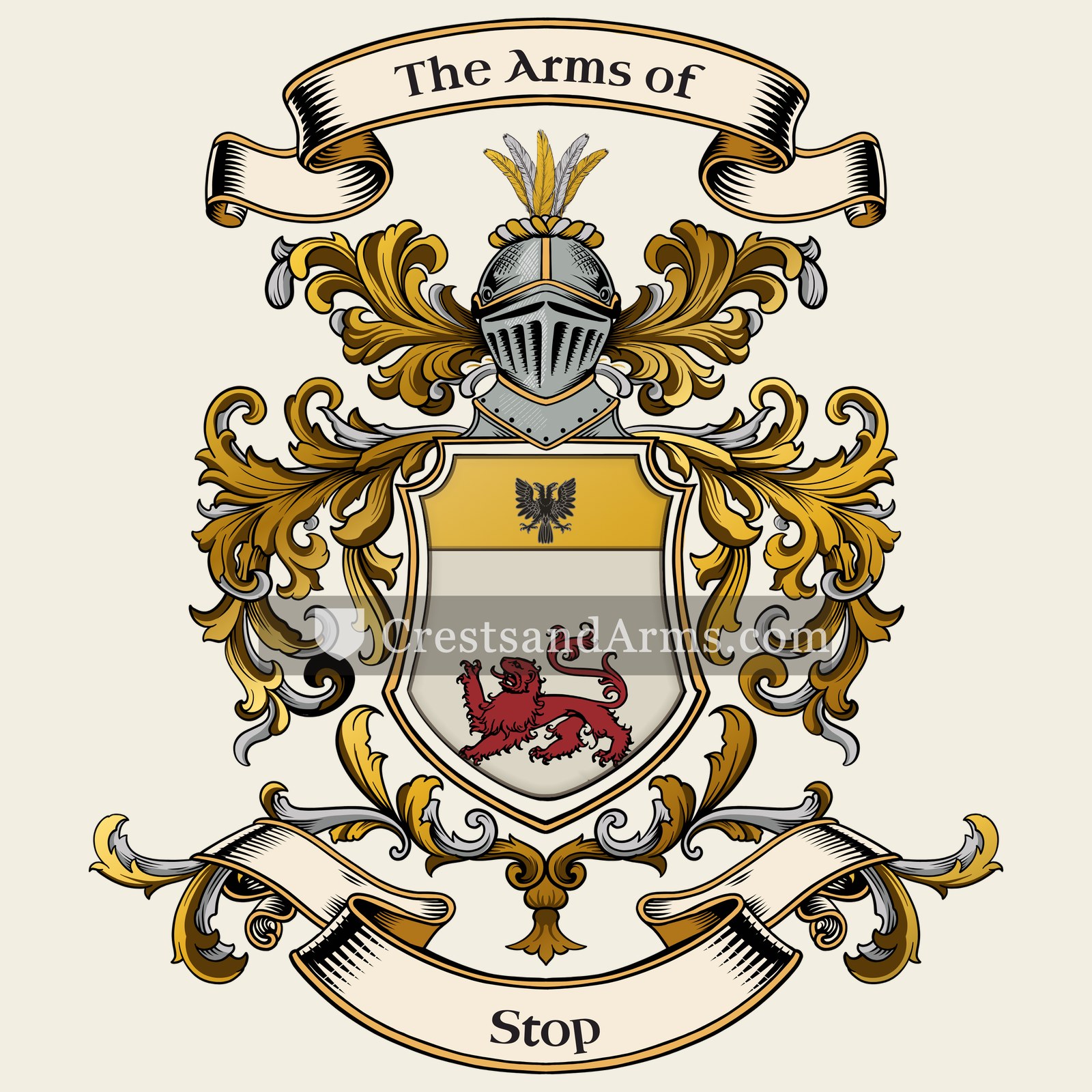 The Stop coat of arms, drawn from the recorded blazon