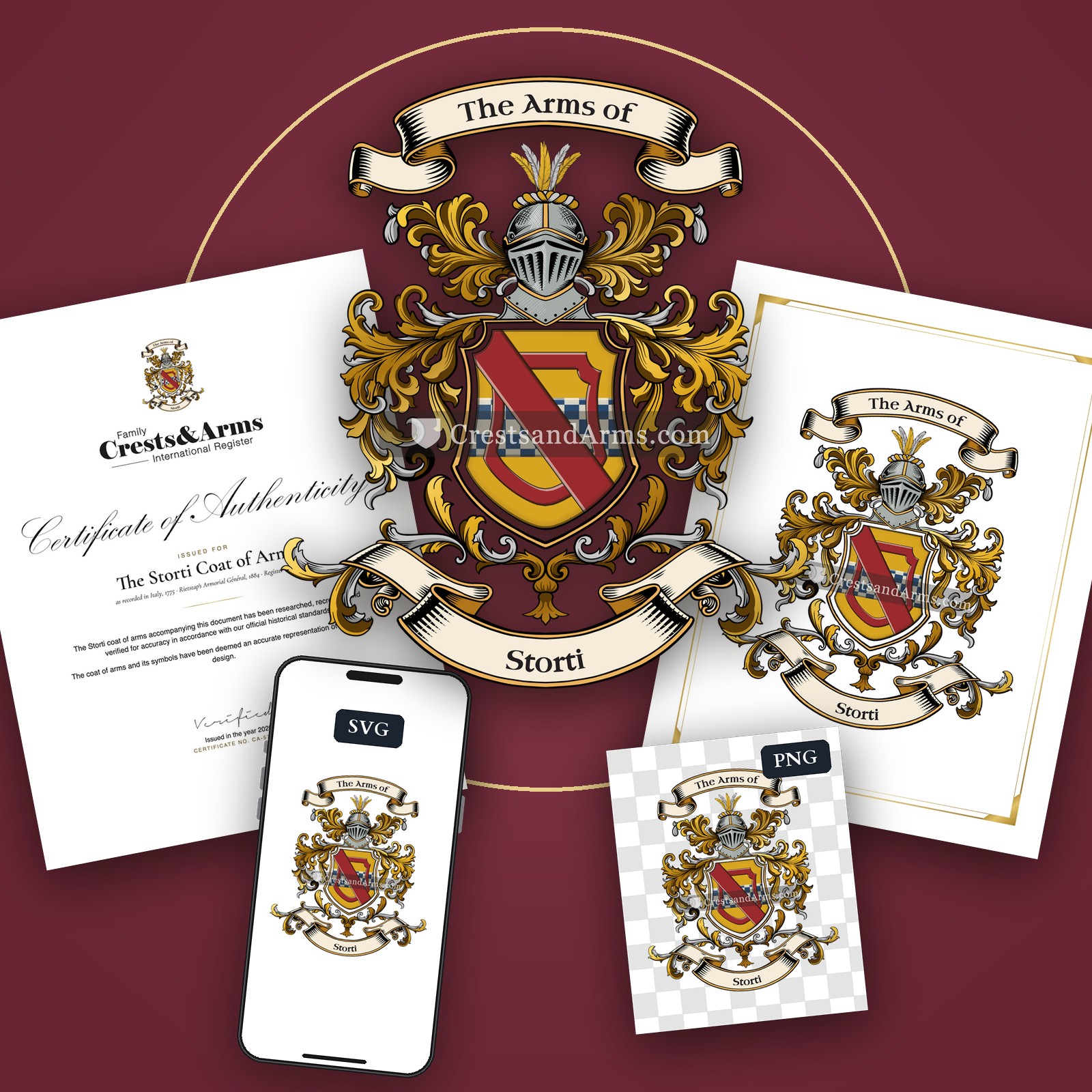 The Storti arms on the coat of arms — digital pack