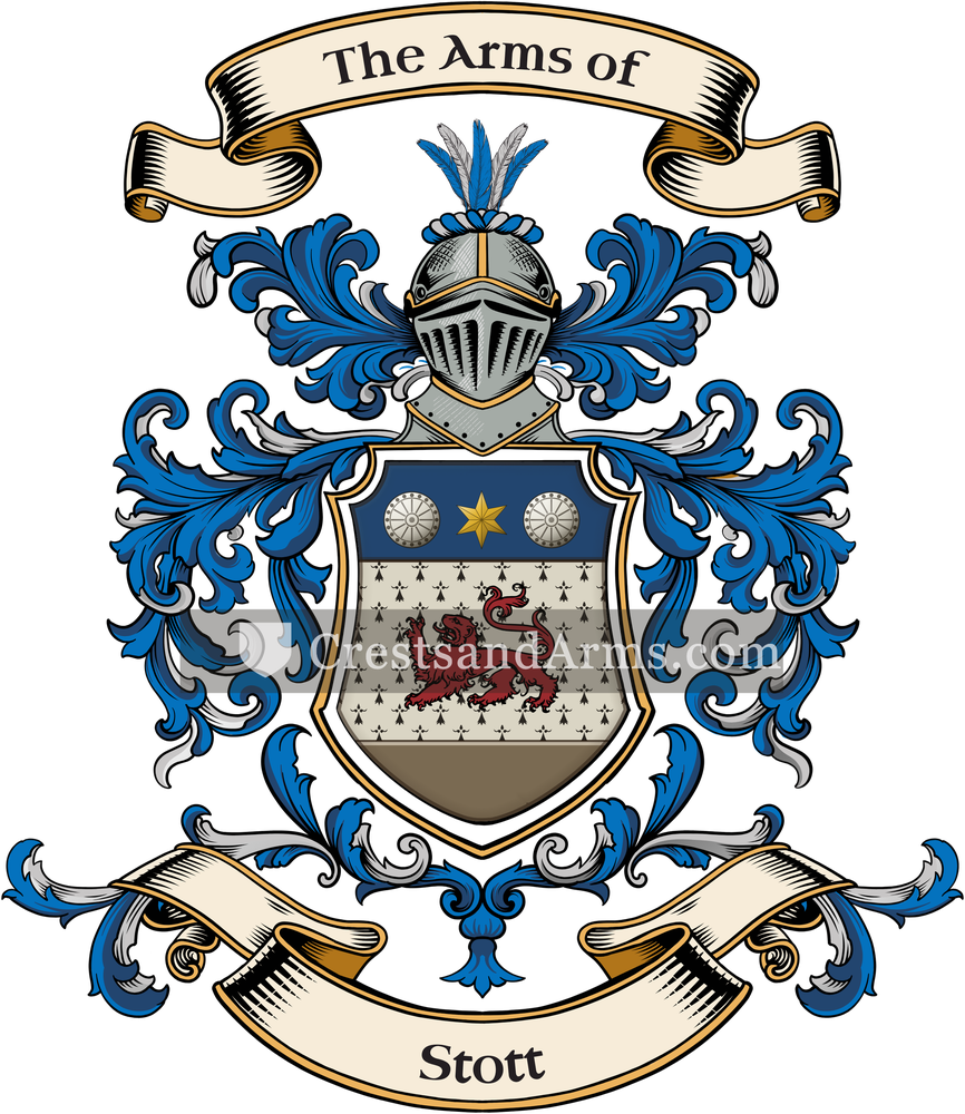 The Stott coat of arms, drawn from the recorded blazon