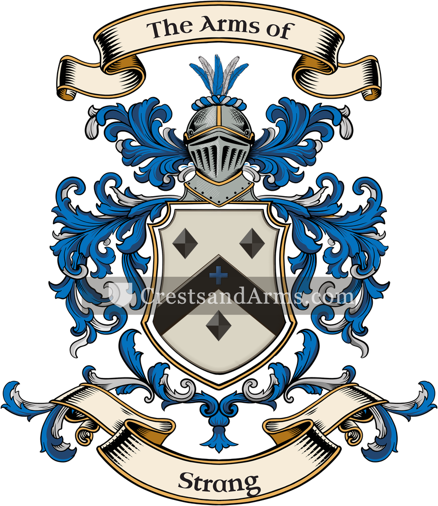 The Strang coat of arms, drawn from the recorded blazon