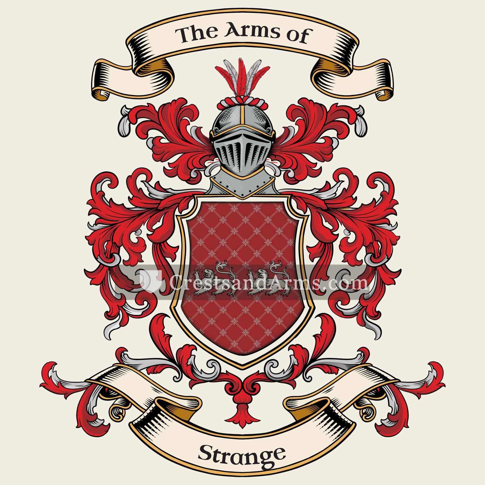 The Strange coat of arms, drawn from the recorded blazon