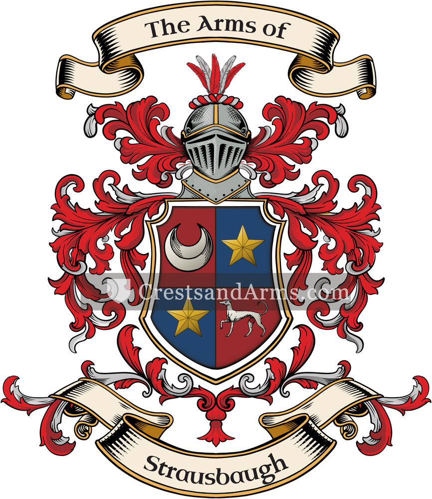 The Strausbaugh coat of arms, drawn from the recorded blazon