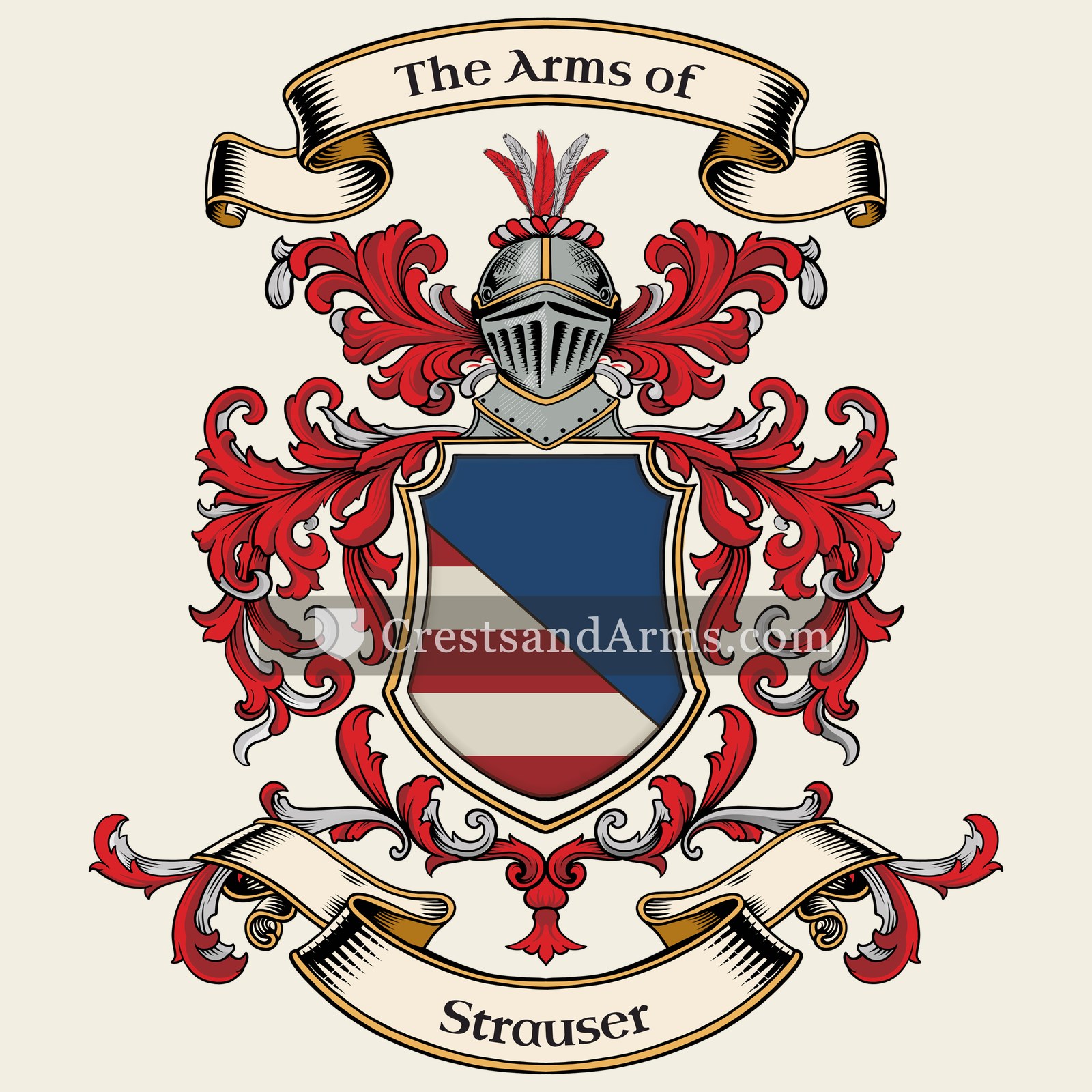The Strauser coat of arms, drawn from the recorded blazon
