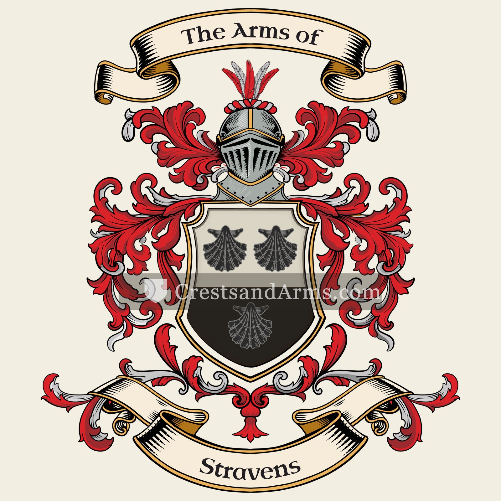 The Stravens coat of arms, drawn from the recorded blazon