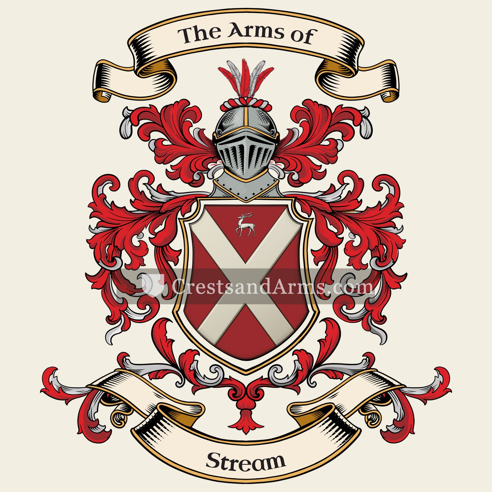 The Stream coat of arms, drawn from the recorded blazon