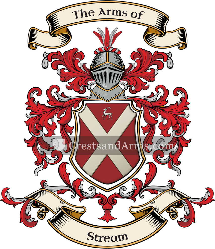 The Stream coat of arms, drawn from the recorded blazon