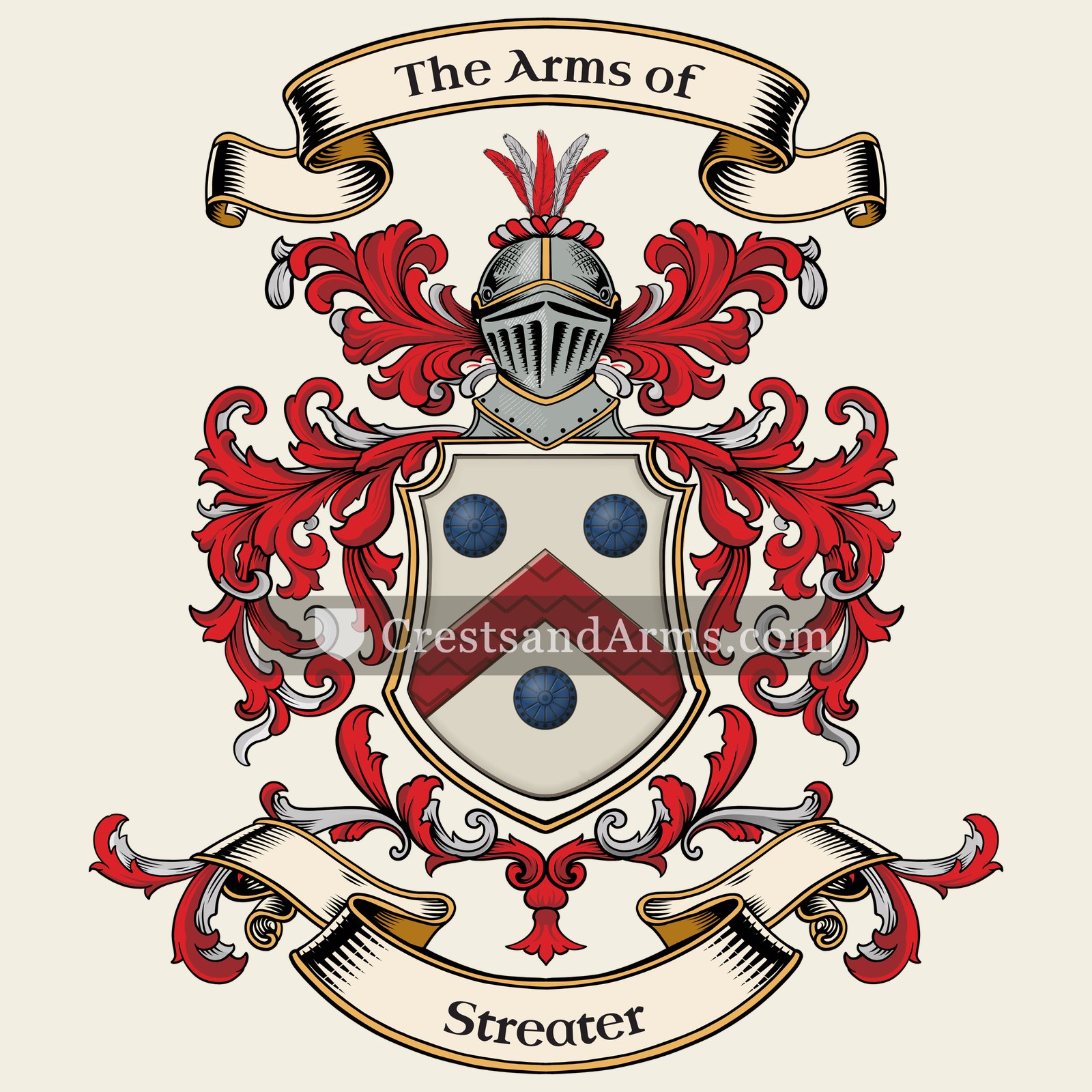 The Streater coat of arms, drawn from the recorded blazon