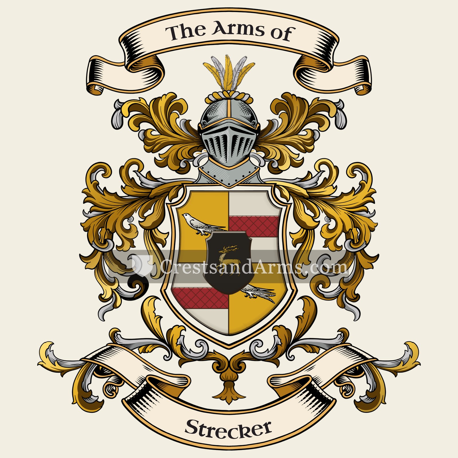 The Strecker coat of arms, drawn from the recorded blazon