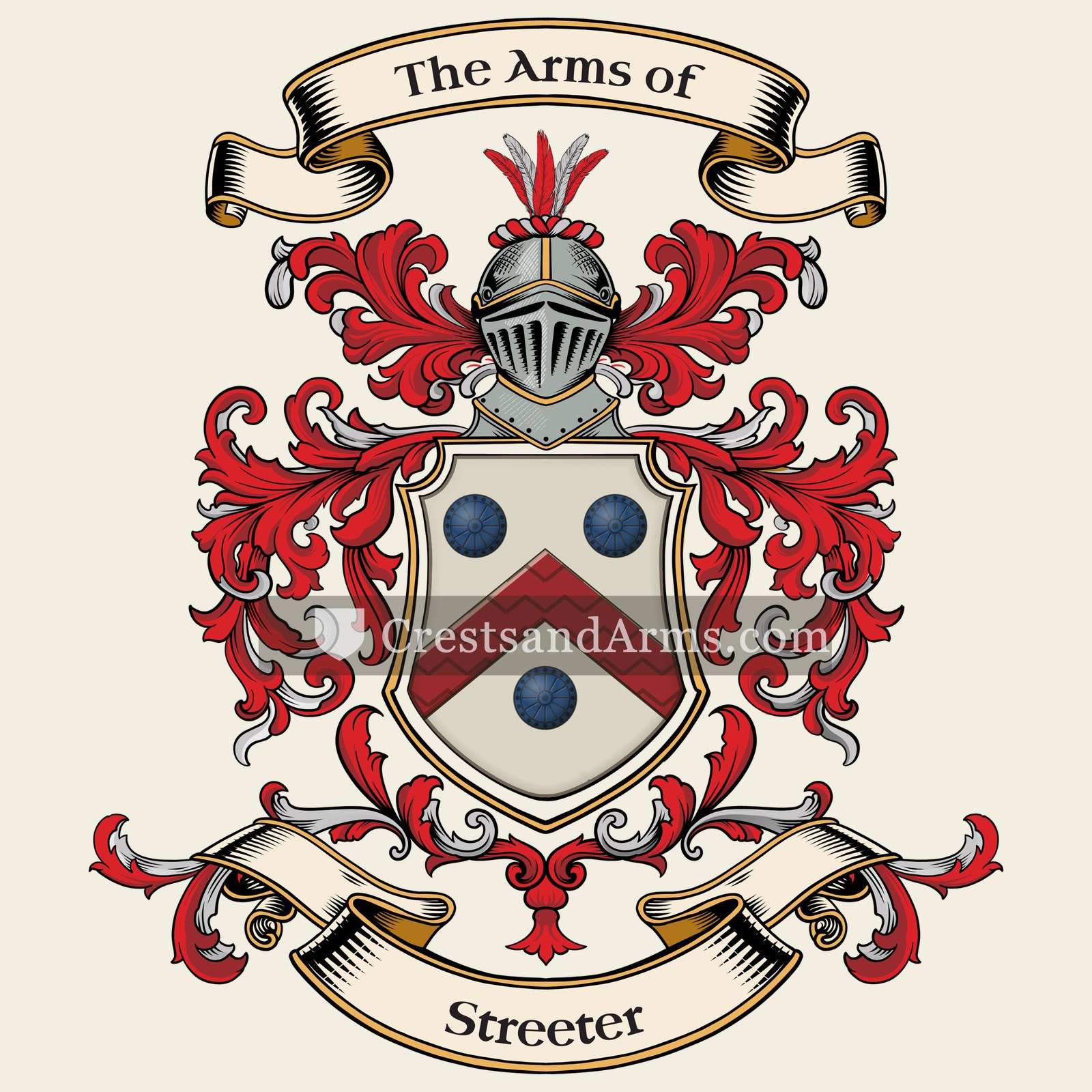 The Streeter coat of arms, drawn from the recorded blazon