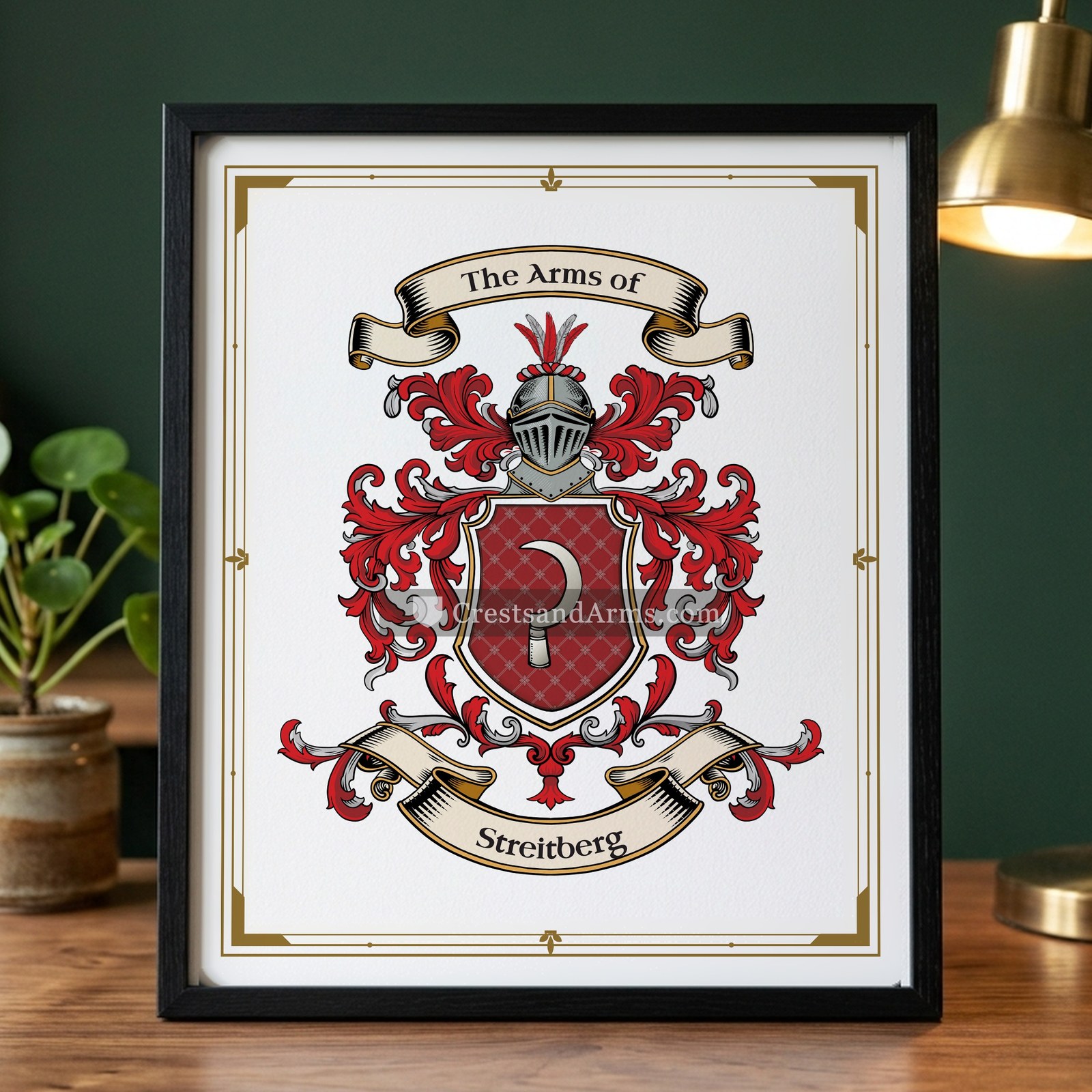 The Streitberg arms on the framed, black wood