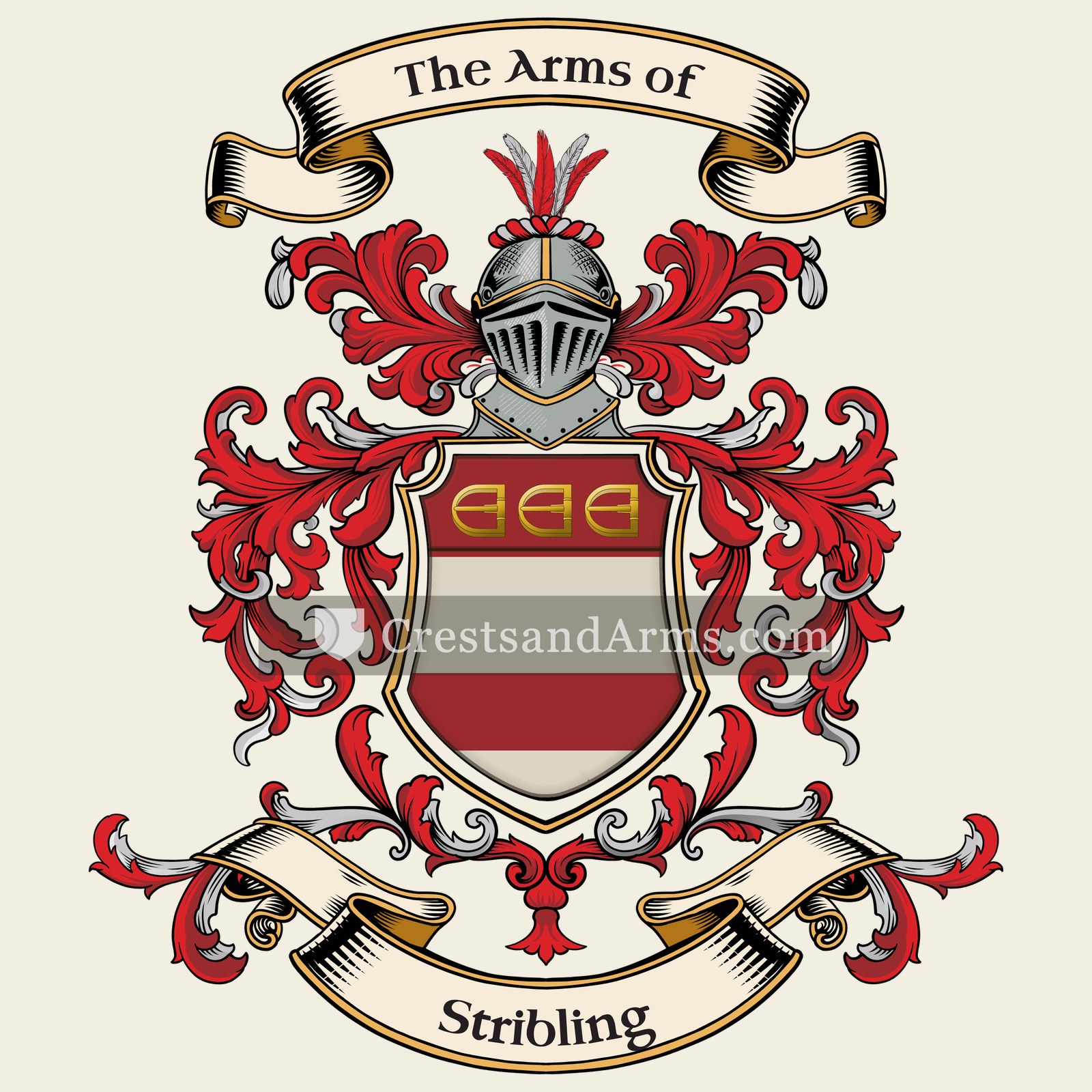 The Stribling coat of arms, drawn from the recorded blazon