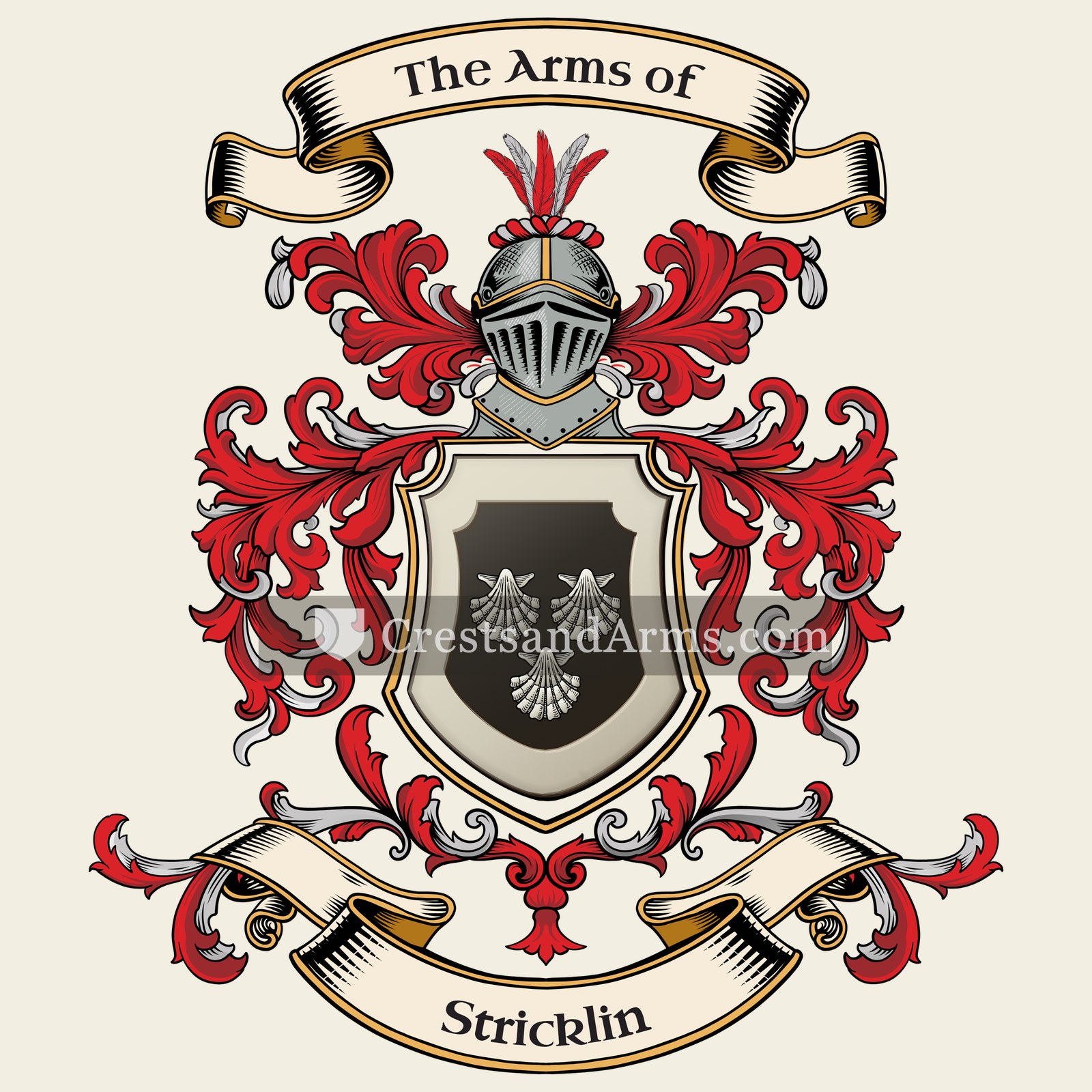 The Stricklin coat of arms, drawn from the recorded blazon