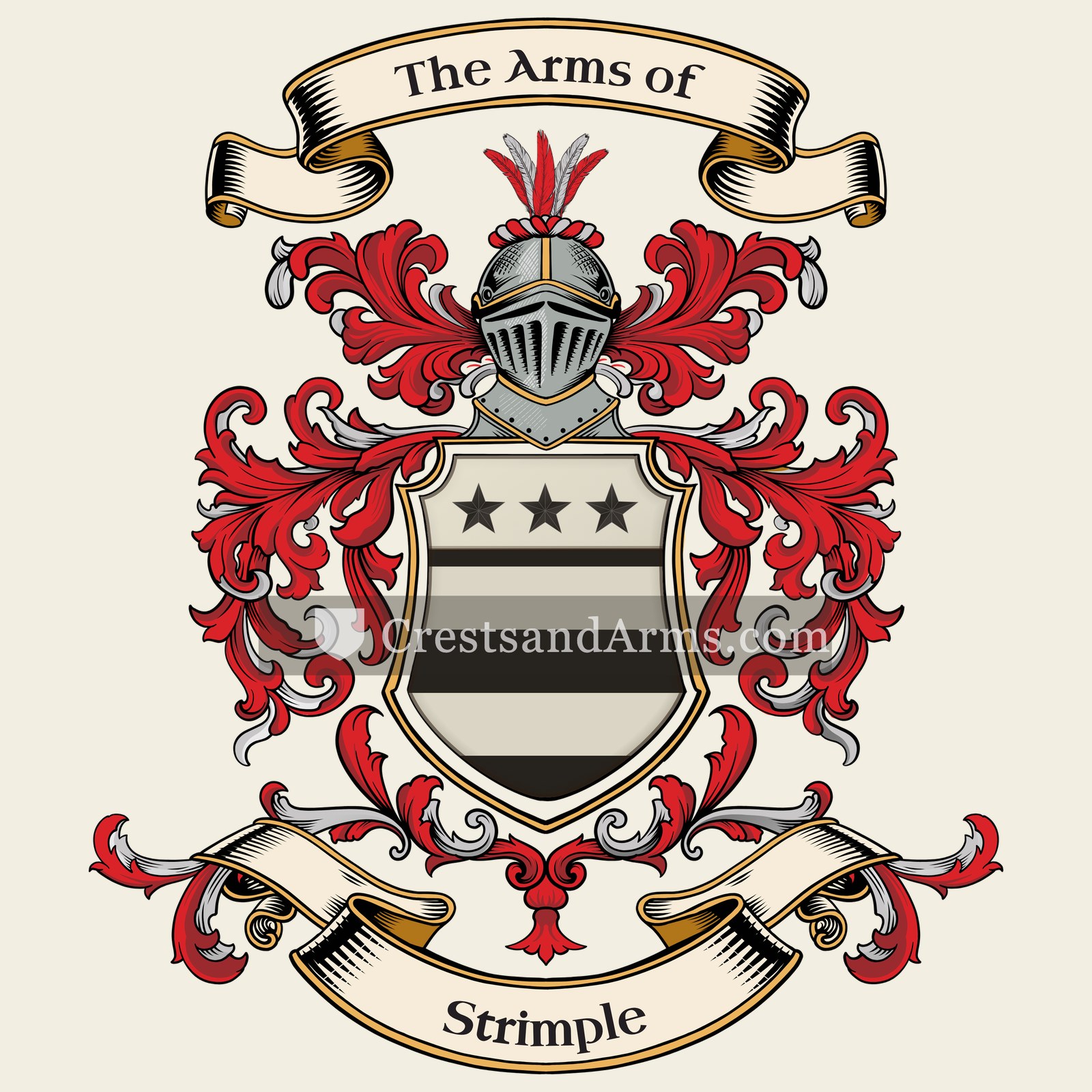 The Strimple coat of arms, drawn from the recorded blazon